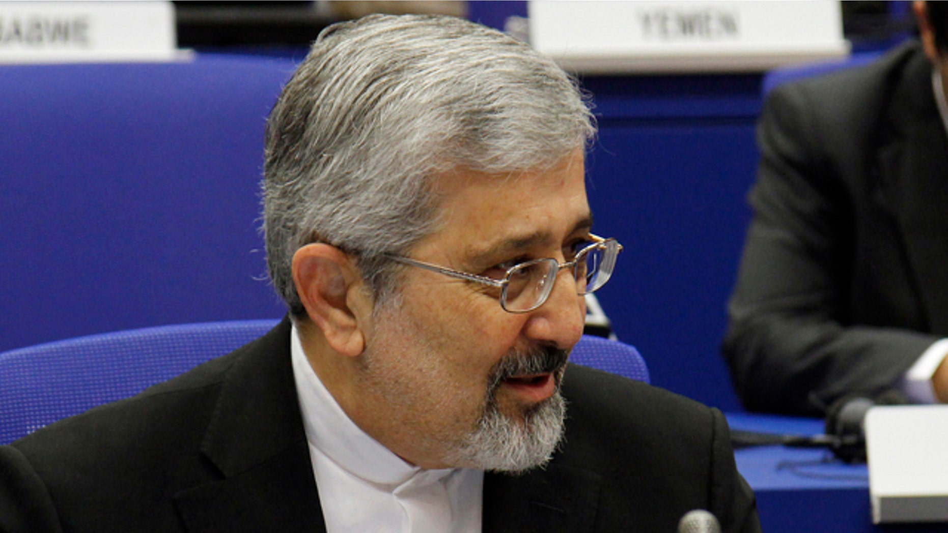 March 9: Iran's Ambassador to the International Atomic Energy Agency, IAEA, Ali Asghar Soltanieh gestures prior to the start of the IAEA's board of governors meeting at the International Center, in Vienna, Austria.