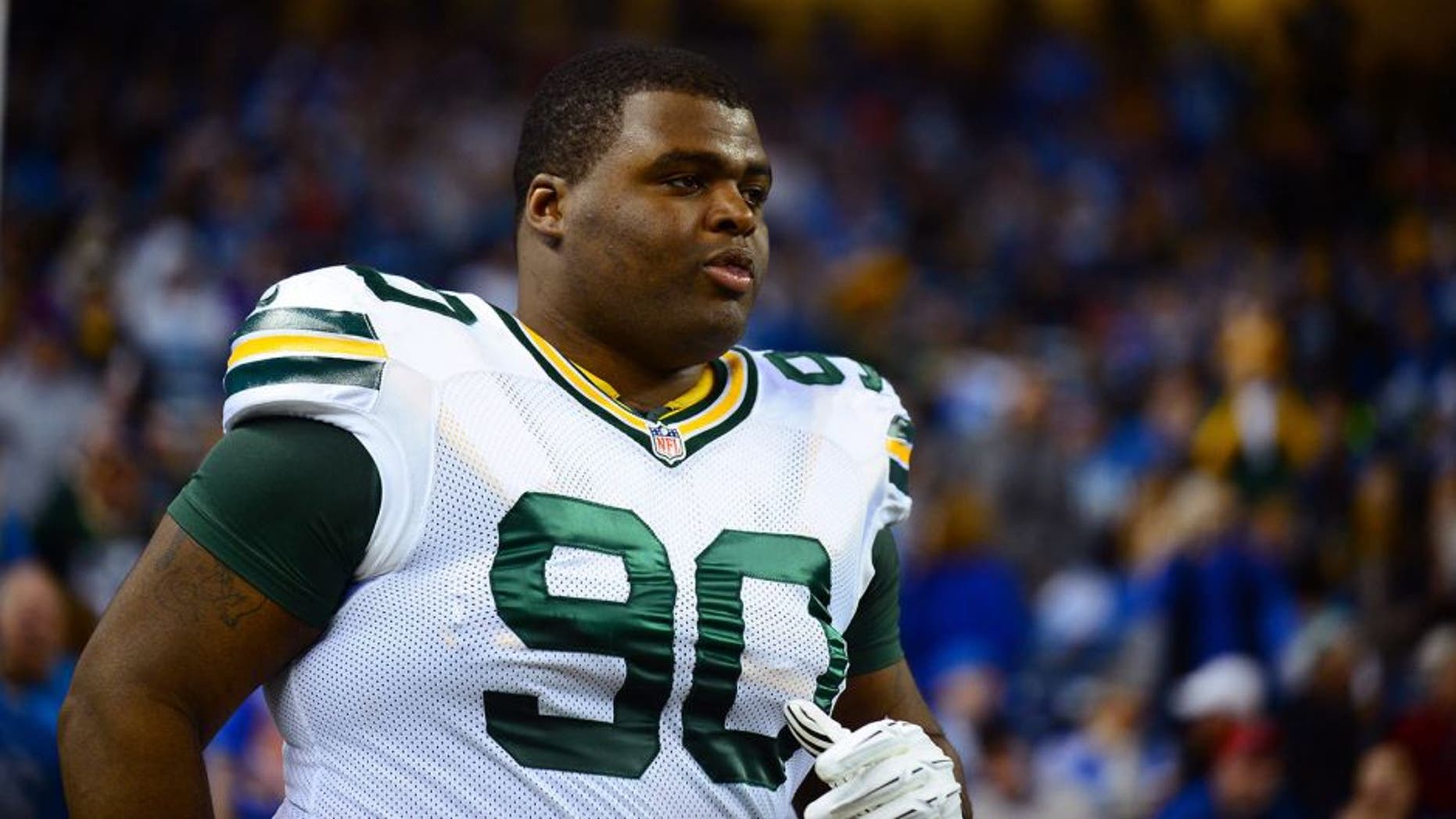 Nov 28, 2013; Detroit, MI, USA; Green Bay Packers defensive end B.J. Raji (90) against the Detroit Lions at Ford Field. Mandatory Credit: Andrew Weber-USA TODAY Sports