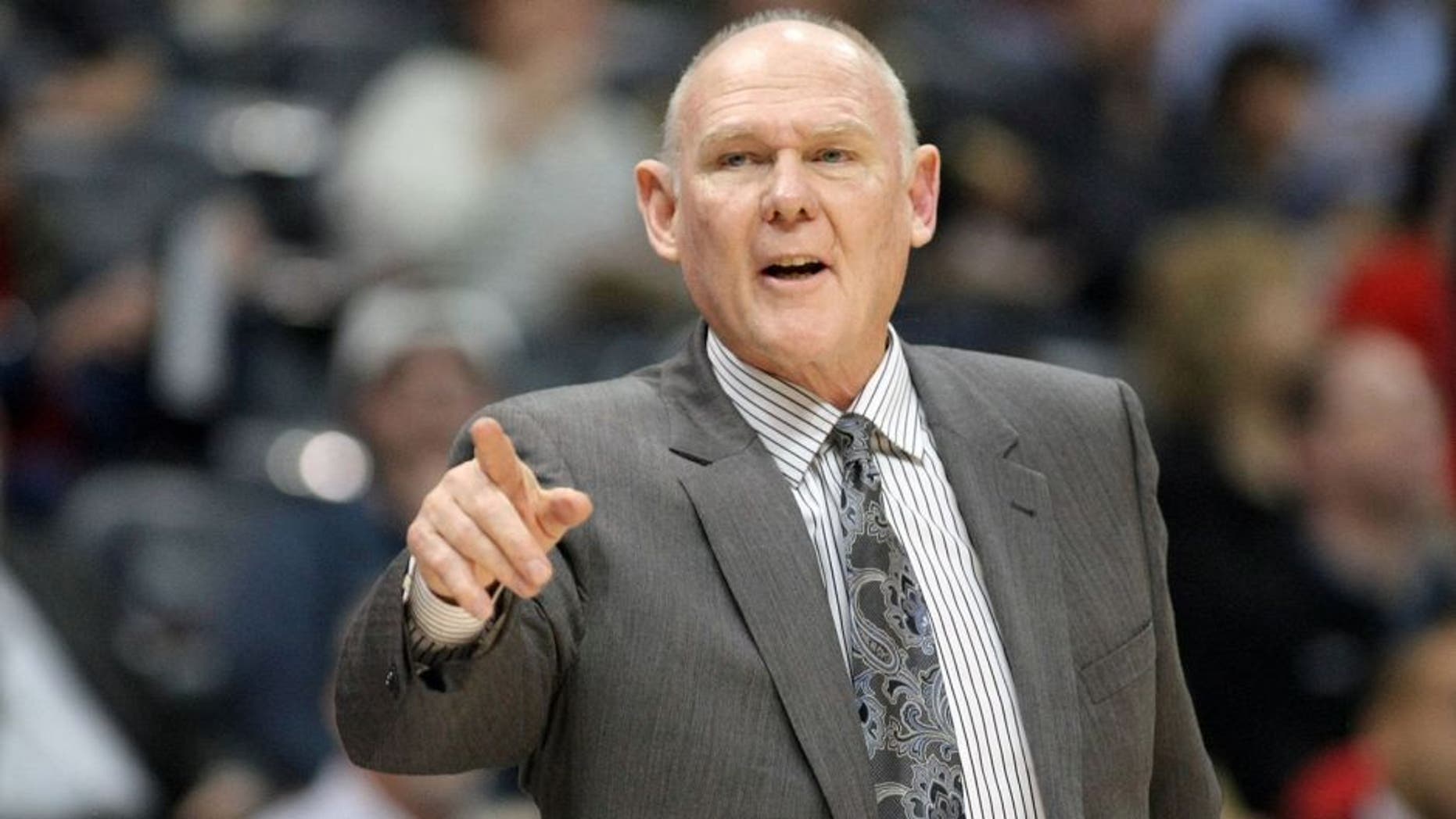 Mar 9, 2015; Atlanta, GA, USA; Sacramento Kings head coach George Karl coaches against the Atlanta Hawks in the first quarter at Philips Arena. Mandatory Credit: Brett Davis-USA TODAY Sports