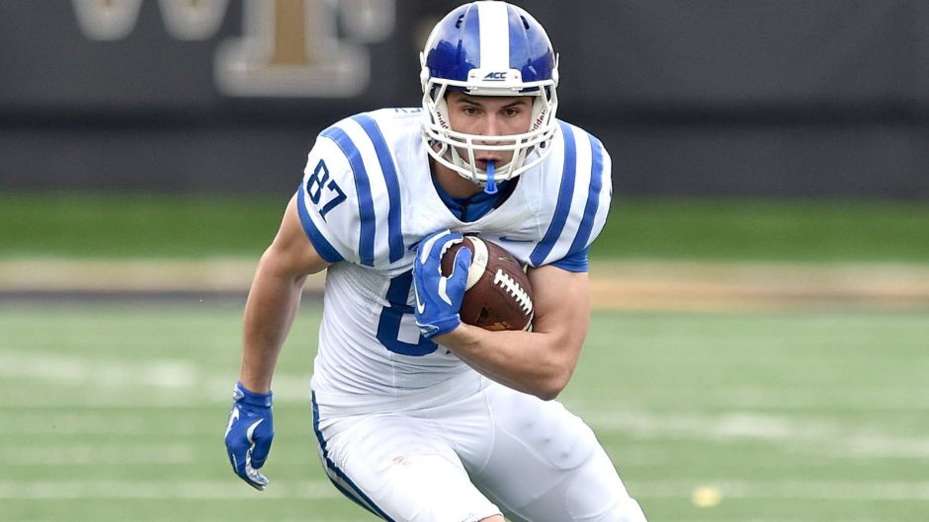 WINSTON-SALEM, NC - NOVEMBER 28: Max McCaffrey #87 of the Duke Blue Devils runs with the ball against the Wake Forest Demon Deacons at BB&T Field on November 28, 2015 in Winston-Salem, North Carolina. Duke defeated Wake Forest 27-21. (Photo by Lance King/Getty Images)
