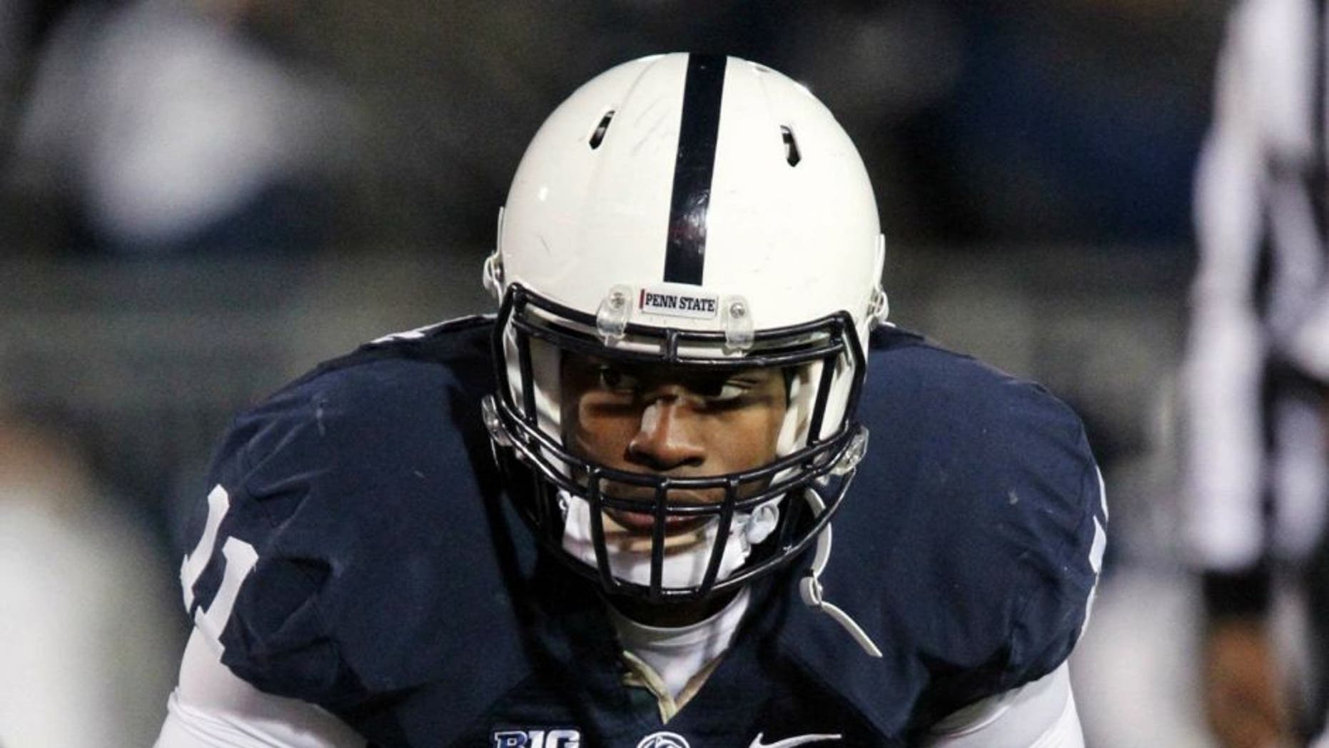 Nov 29, 2014; University Park, PA, USA; Penn State Nittany Lions tight end Brent Wilkerson (11) during the third quarter against the Michigan State Spartans at Beaver Stadium. Michigan State defeated Penn State 34-10. Mandatory Credit: Matthew O'Haren-USA TODAY Sports