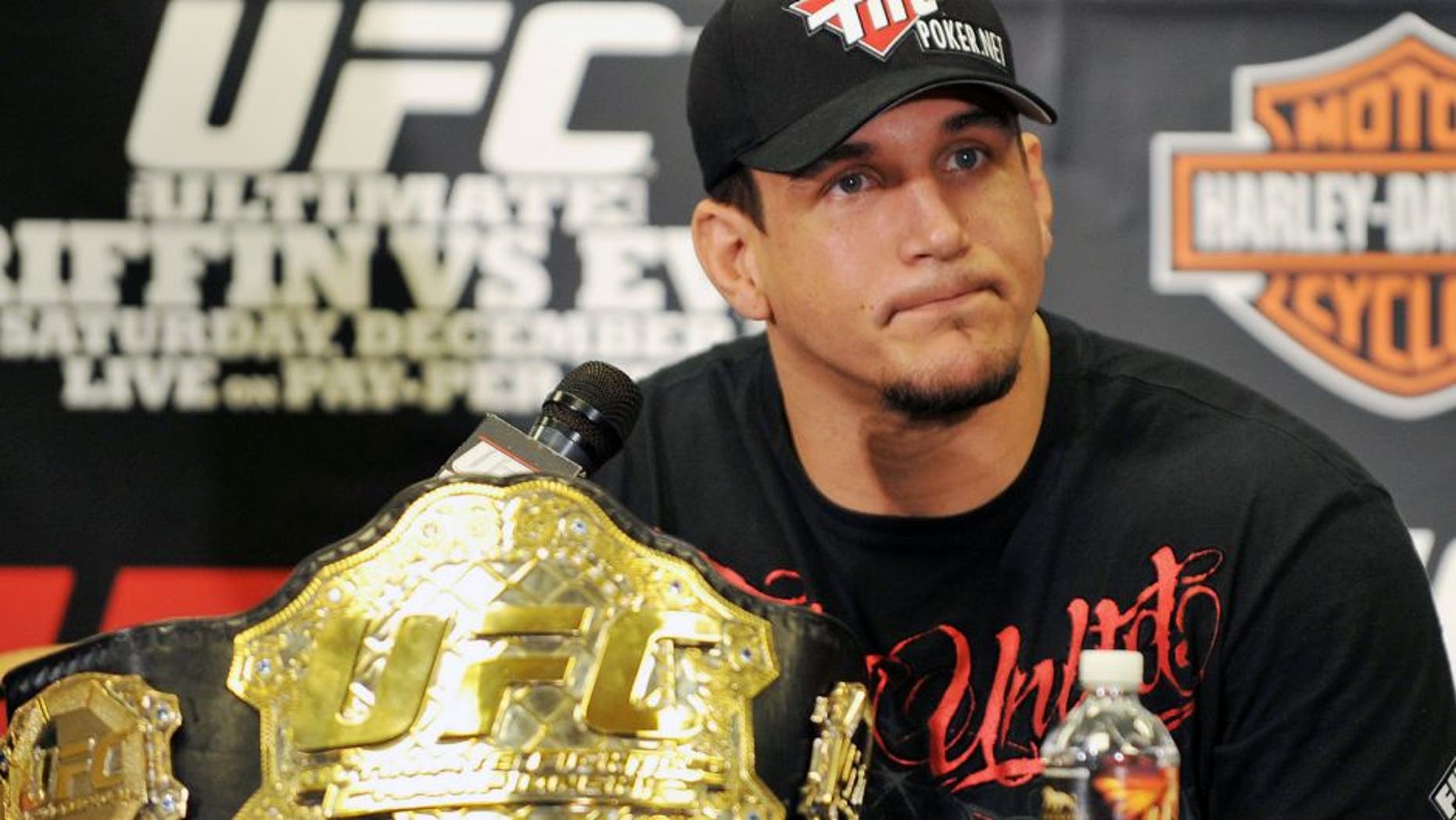 LAS VEGAS - DECEMBER 27: Frank Mir speaks at the post fight press conference at UFC 92: The Ultimate 2008 at the MGM Grand Arena on December 27, 2008 in Las Vegas, Nevada. (Photo by Jon Kopaloff/Getty Images)