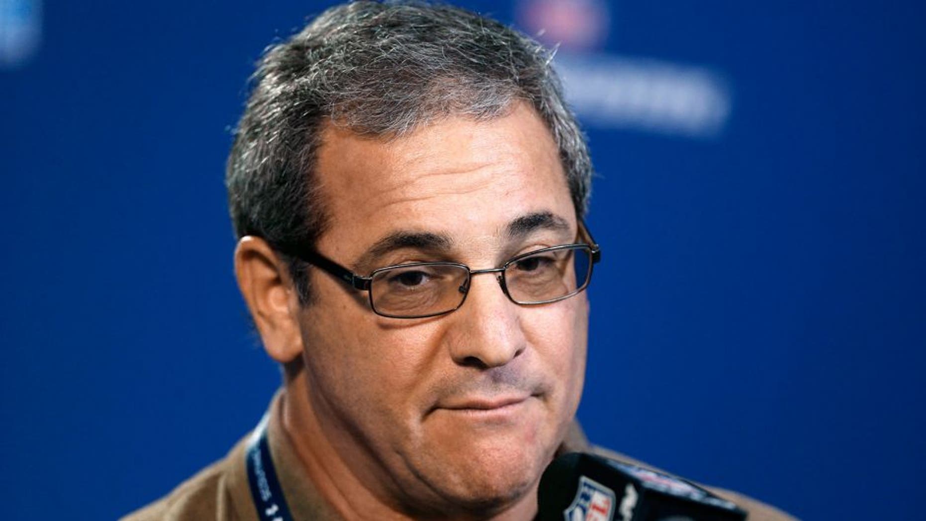 Feb 20, 2014; Indianapolis, IN, USA; Carolina Panthers general manager Dave Gettleman speaks during a press conference during the 2014 NFL Combine at Lucas Oil Stadium. Mandatory Credit: Brian Spurlock-USA TODAY Sports