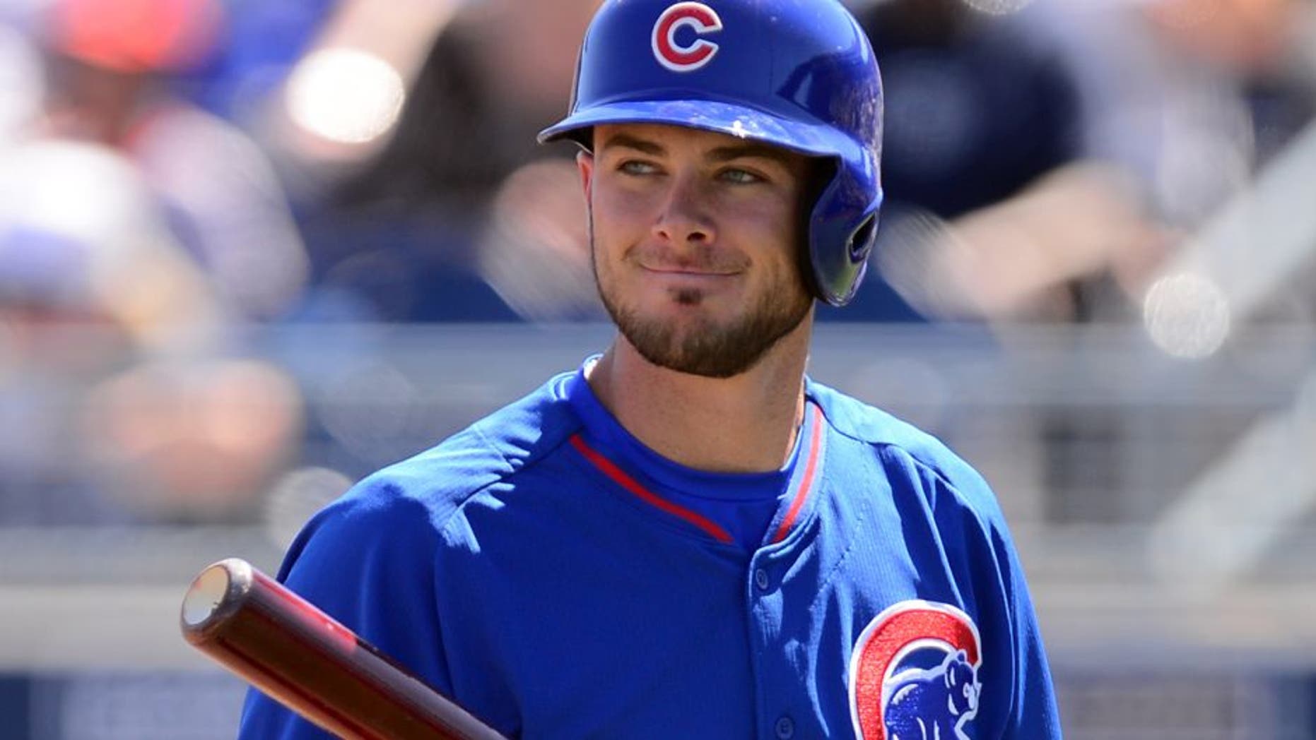 Mar 16, 2015; Peoria, AZ, USA; Chicago Cubs third baseman Kris Bryant (76) bats against the San Diego Padres at Peoria Sports Complex. Mandatory Credit: Joe Camporeale-USA TODAY Sports