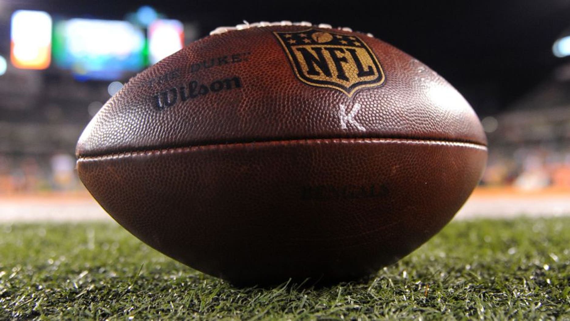Jan 9, 2016; Cincinnati, OH, USA; A detail view of a football before the AFC Wild Card playoff football game between the Cincinnati Bengals and the Pittsburgh Steelers at Paul Brown Stadium. Mandatory Credit: Christopher Hanewinckel-USA TODAY Sports