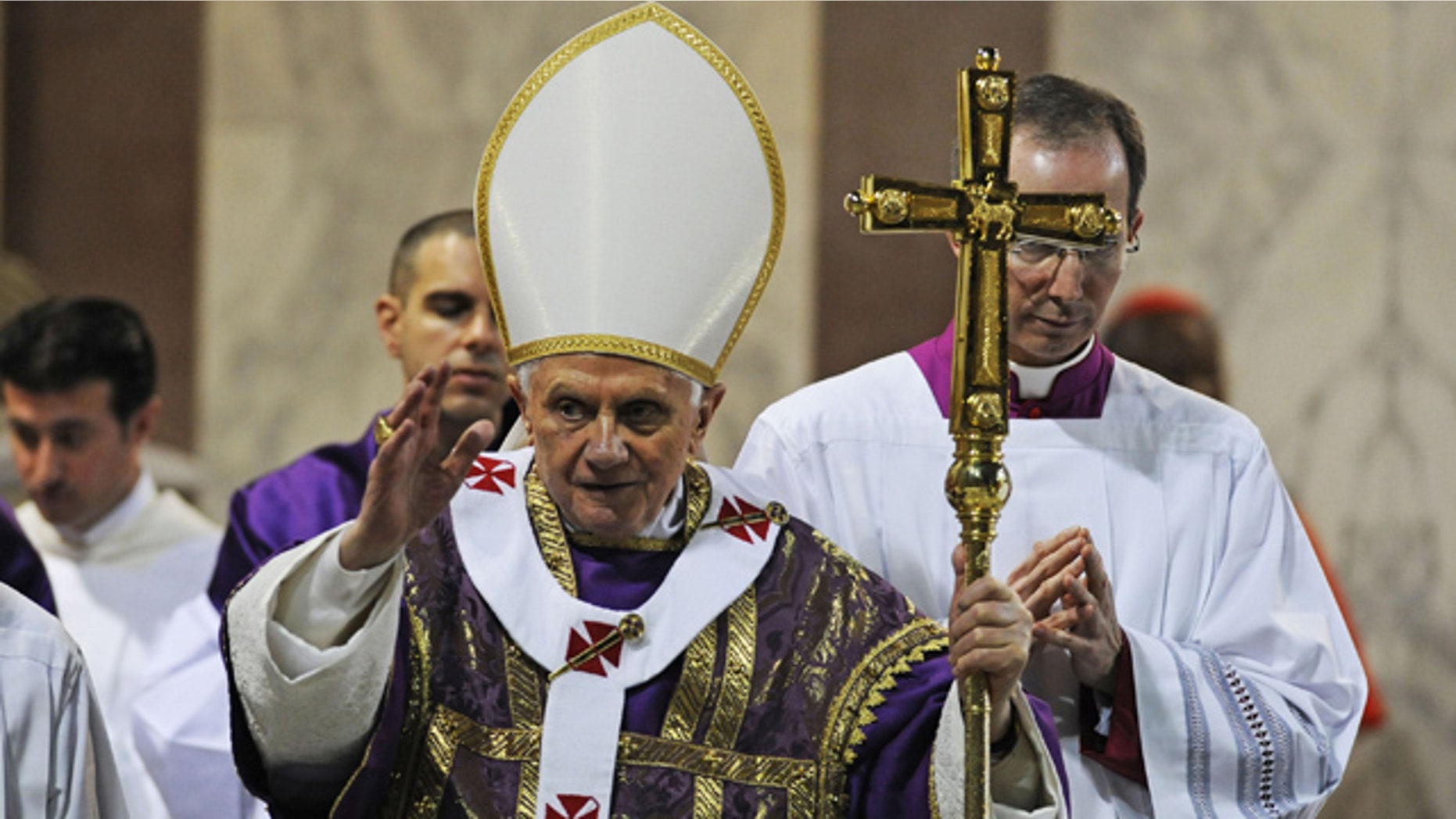 March 9: Pope Benedict XVI salutes the faithful during the traditional Ash Wednesday mass in the St. Sabina church in Rome.