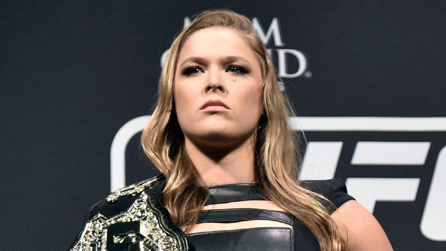 RIO DE JANEIRO, BRAZIL - MARCH 20: UFC Women's Bantamweight Champion Ronda Rousey of the United States pose for the media during the 189 World Media Tour Launch press conference at Maracanazinho on March 20, 2015 in Rio de Janeiro, Brazil. (Photo by Buda Mendes/Zuffa LLC/Zuffa LLC via Getty Images)