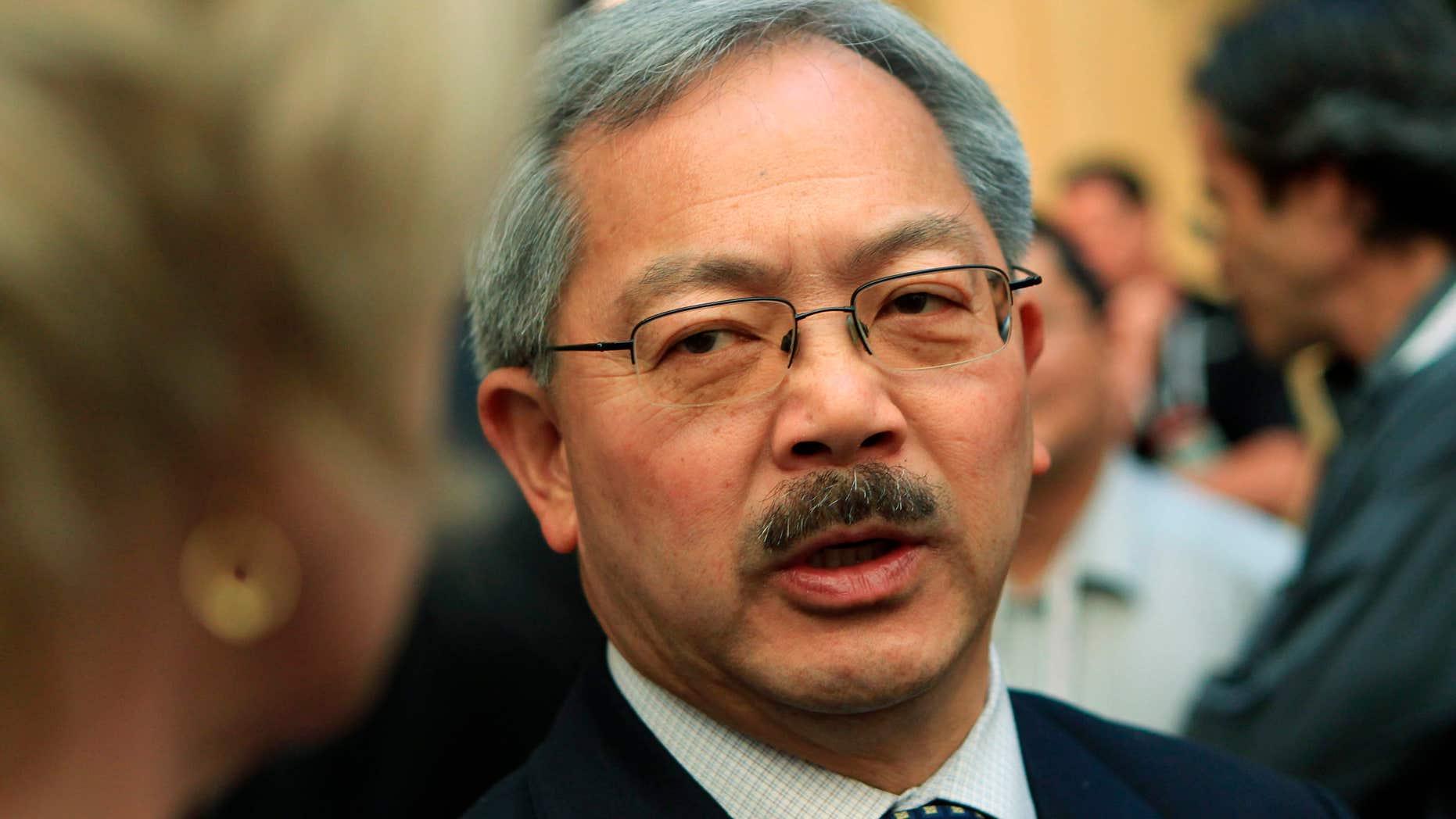 San Francisco Mayor Ed Lee speaks with attendees at the Web 2.0 Summit in San Francisco, California.