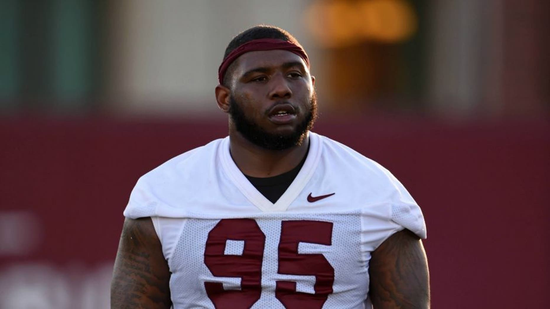 Mar 8, 2016; Los Angeles, CA, USA; Southern California Trojans defensive tackle Kenny Bigelow Jr. (95) during spring practice at Howard Jones Field. Mandatory Credit: Kirby Lee-USA TODAY Sports