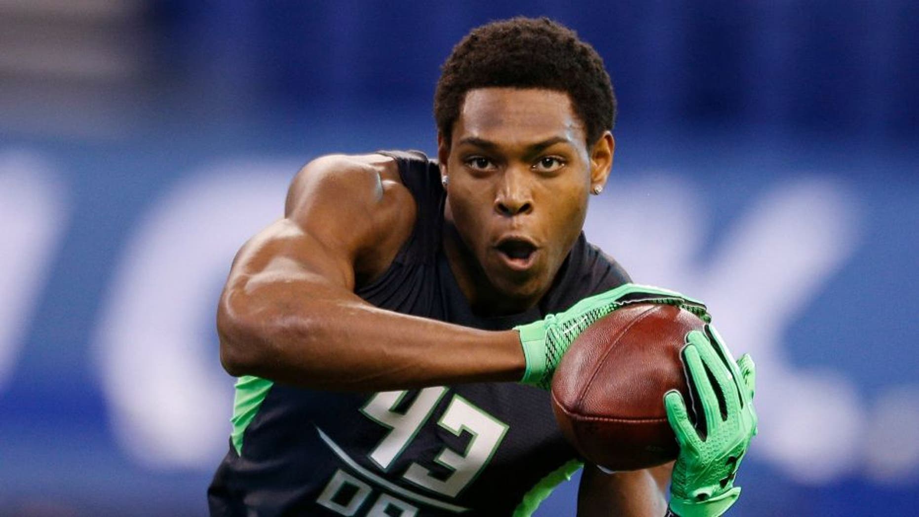 Feb 29, 2016; Indianapolis, IN, USA; Florida State Seminoles defensive back Jalen Ramsey catches a pass during the 2016 NFL Scouting Combine at Lucas Oil Stadium. Mandatory Credit: Brian Spurlock-USA TODAY Sports