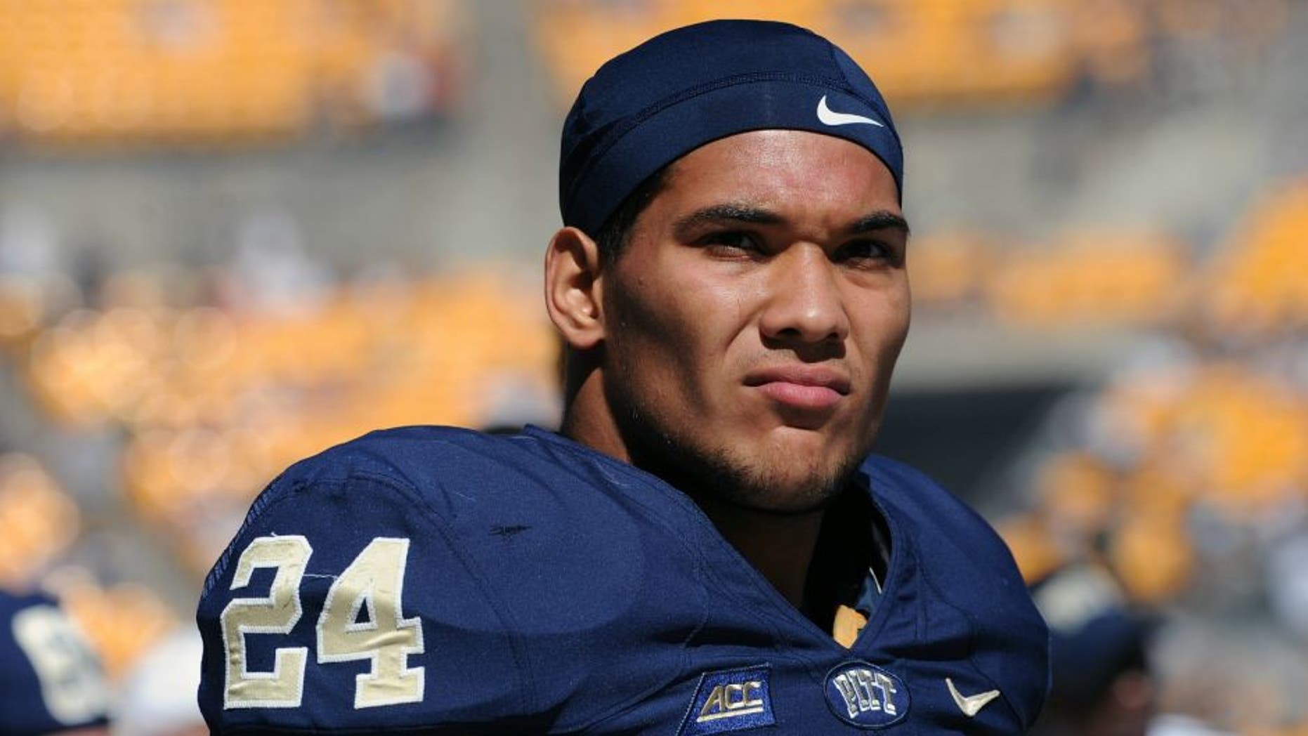 PITTSBURGH, PA - SEPTEMBER 27: Tailback James Conner #24 of the University of Pittsburgh Panthers looks on from the field before a college football game against the University of Akron Zips at Heinz Field on September 27, 2014 in Pittsburgh, Pennsylvania. The Zips defeated the Pitt Panthers 21-10. (Photo by George Gojkovich/Getty Images)