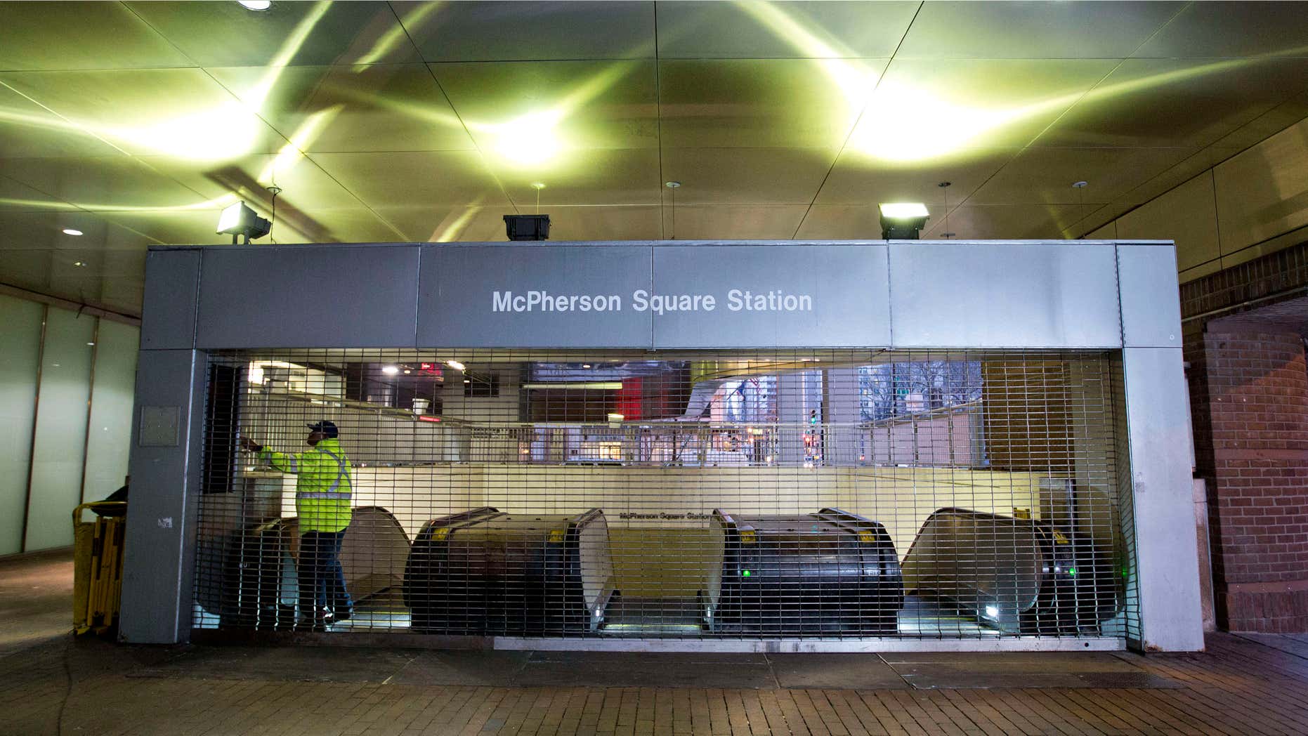 March 16, 2016: Metro employee shuts down escalators to the McPherson Square Station in Washington.
