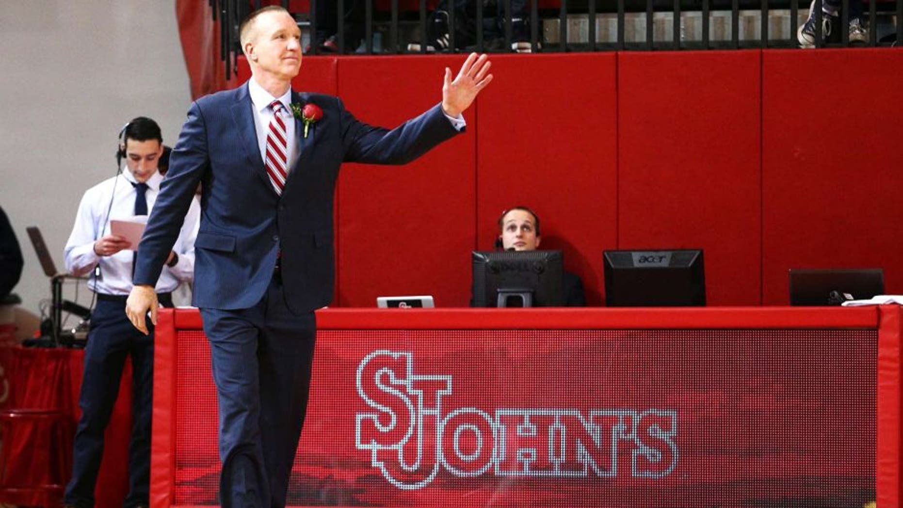 Feb 21, 2015; Jamaica, NY, USA; St. John's Red Storm alum Chris Mullin is inducted into the St. John's hall of fame during halftime against the Seton Hall Pirates at Carnesecca Arena. Mandatory Credit: Brad Penner-USA TODAY Sports