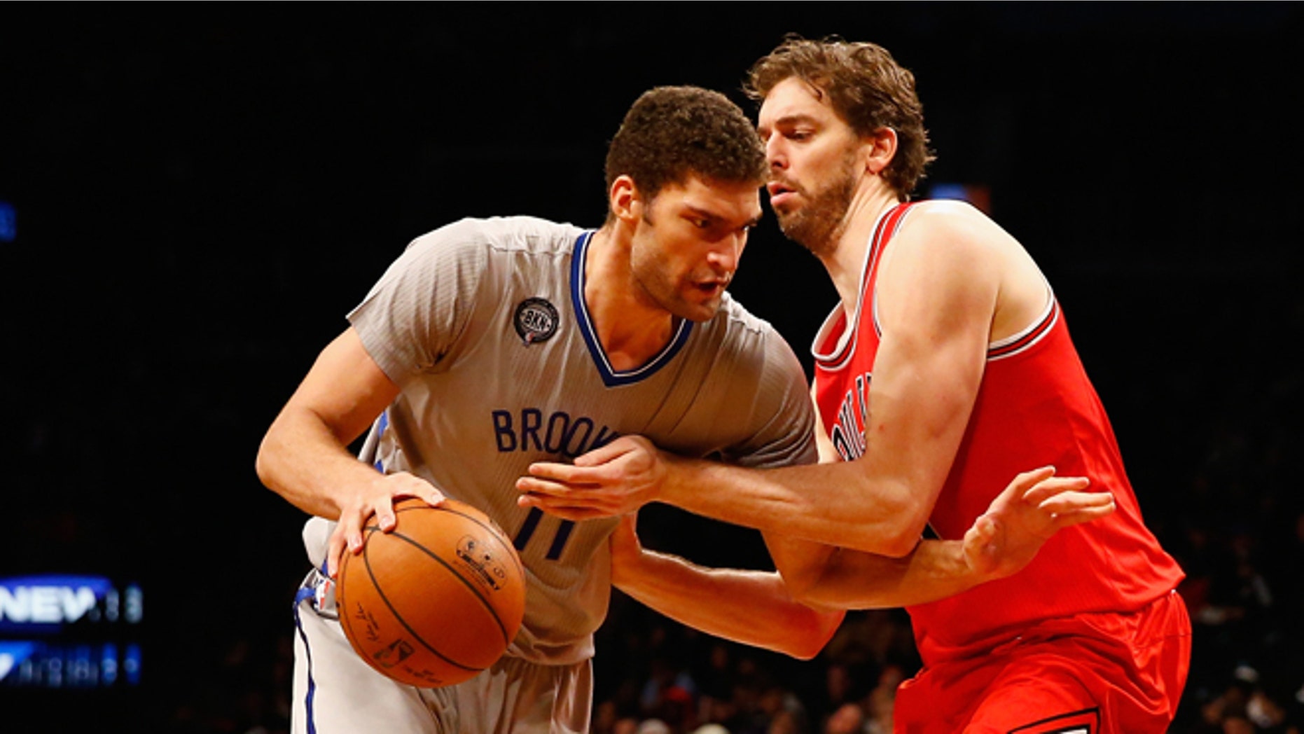 NEW YORK, NY - NOVEMBER 30: Brook Lopez #11 of the Brooklyn Nets in acton against Pau Gasol #16 of the Chicago Bulls during their game at the Barclays Center on November 30, 2014 in New York City. (Photo by Al Bello/Getty Images)