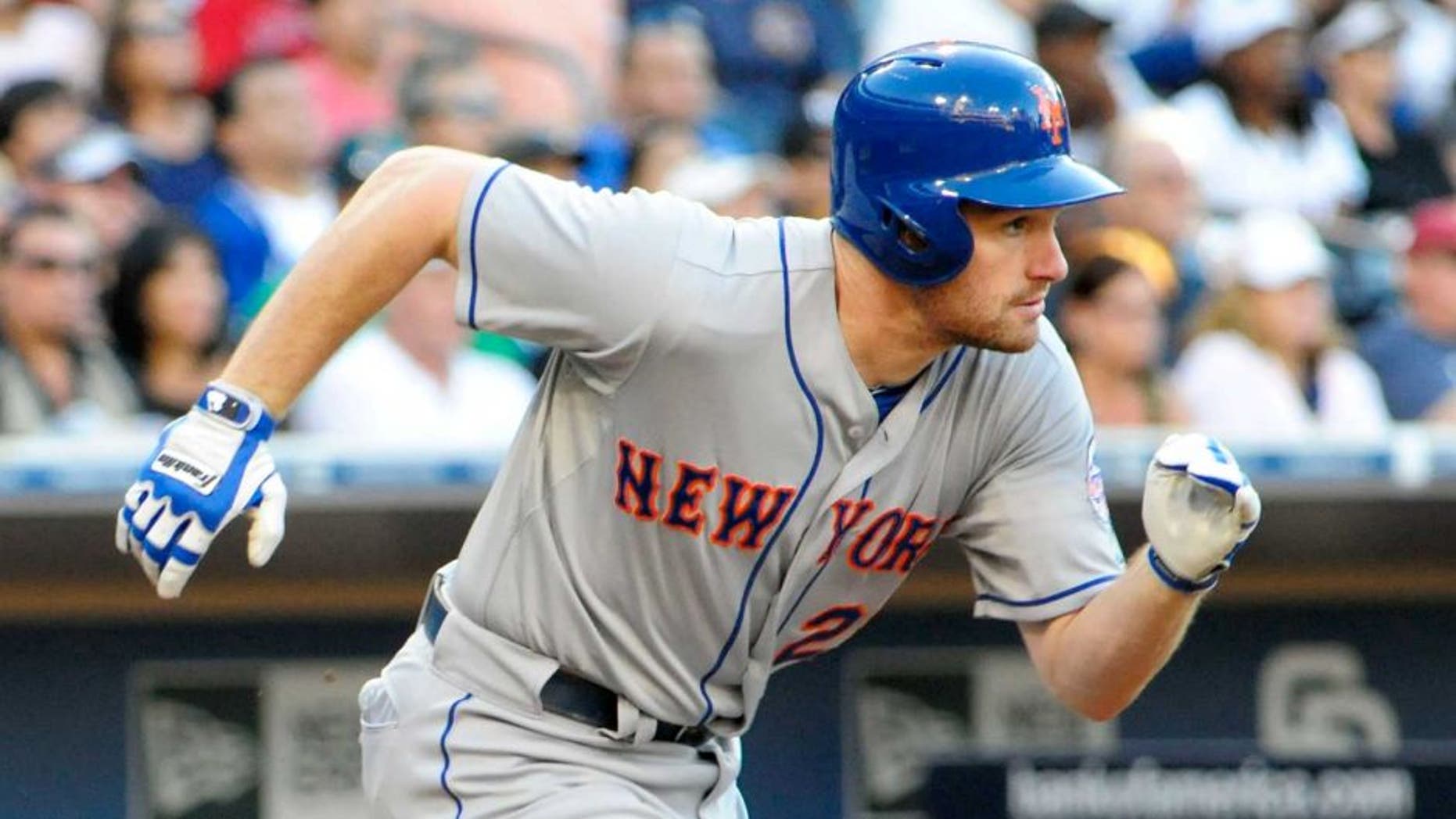 SAN DIEGO, CA - AUGUST 17: Daniel Murphy #28 of the New York Mets plays during a baseball game against the San Diego Padres at Petco Park on August 17, 2013 in San Diego, California. (Photo by Denis Poroy/Getty Images)