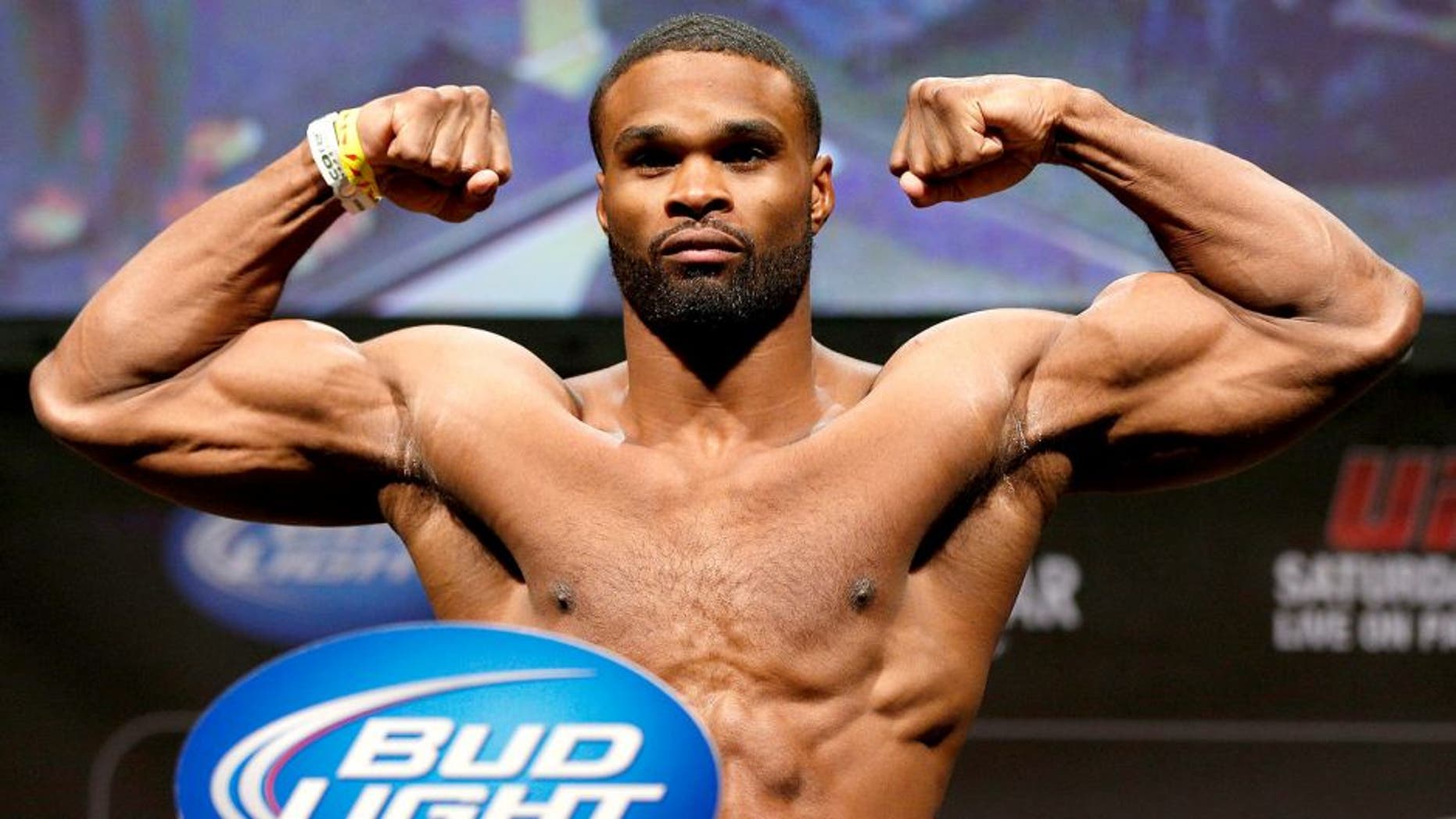 LAS VEGAS, NV - FEBRUARY 01: Tyron Woodley weighs in during the UFC 156 weigh-in on February 1, 2013 at Mandalay Bay Events Center in Las Vegas, Nevada. (Photo by Josh Hedges/Zuffa LLC/Zuffa LLC via Getty Images)