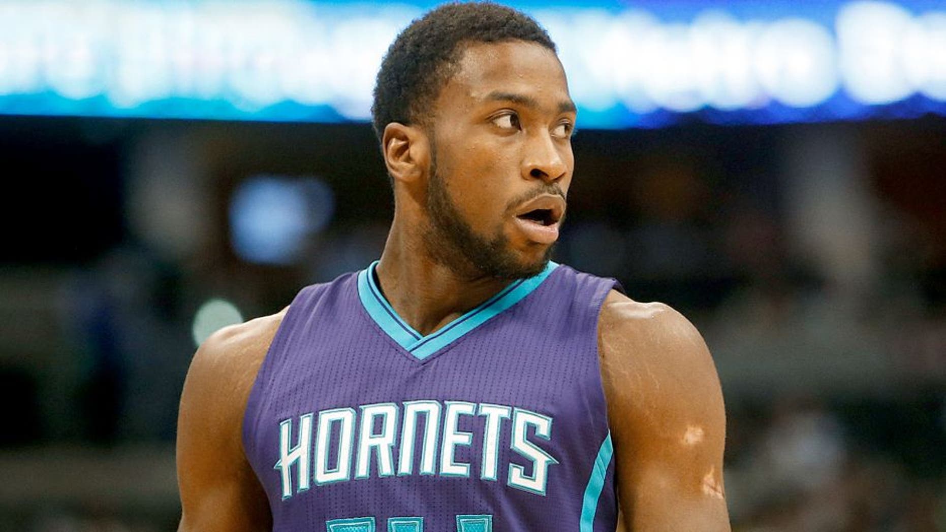 Jan 31, 2015; Denver, CO, USA; Charlotte Hornets forward Michael Kidd-Gilchrist (14) during the game against the Denver Nuggets at Pepsi Center. Mandatory Credit: Chris Humphreys-USA TODAY Sports