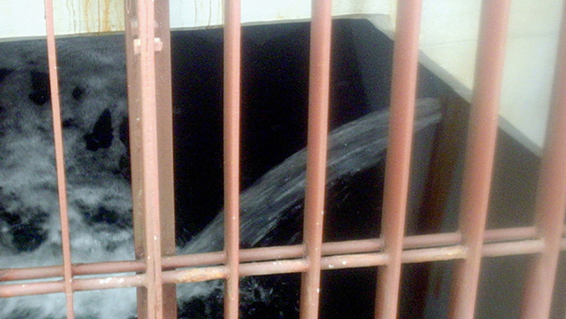 April 2, 2011: Leaking radioactive water drains through the crack of a maintenance pit, right, into the sea near the Unit 2 reactor of Fukushima Dai-ichi nuclear power plant.