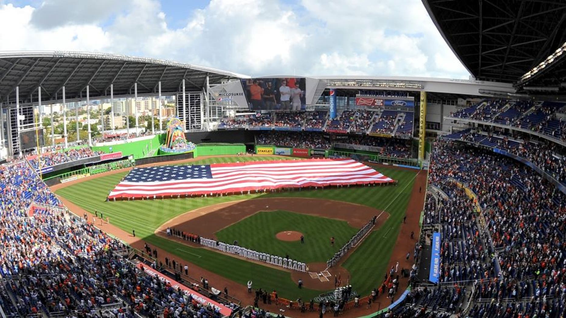 Apr 6, 2015; Miami, FL, USA; A general view of Marlins Park before a game between the Atlanta Braves and the Miami Marlins. Mandatory Credit: Steve Mitchell-USA TODAY Sports