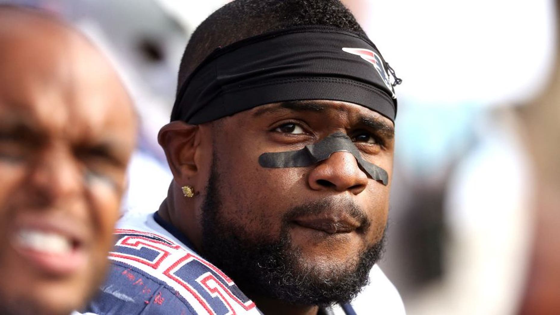 ORCHARD PARK, NY - OCTOBER 12: Stevan Ridley #22 of the New England Patriots looks on from the bench during NFL game action against the Buffalo Bills at Ralph Wilson Stadium on October 12, 2014 in Orchard Park, New York. (Photo by Tom Szczerbowski/Getty Images)