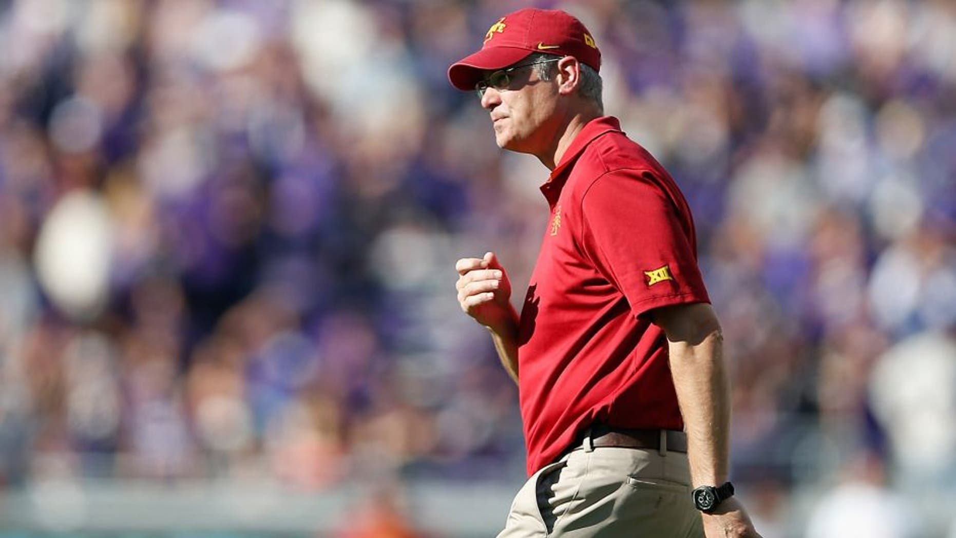 FORT WORTH, TX - DECEMBER 06: Head coach Paul Rhoads of the Iowa State Cyclones during the Big 12 college football game against the TCU Horned Frogs at Amon G. Carter Stadium on December 6, 2014 in Fort Worth, Texas. The Horned Frongs defeated the Cyclones 55-3. (Photo by Christian Petersen/Getty Images)
