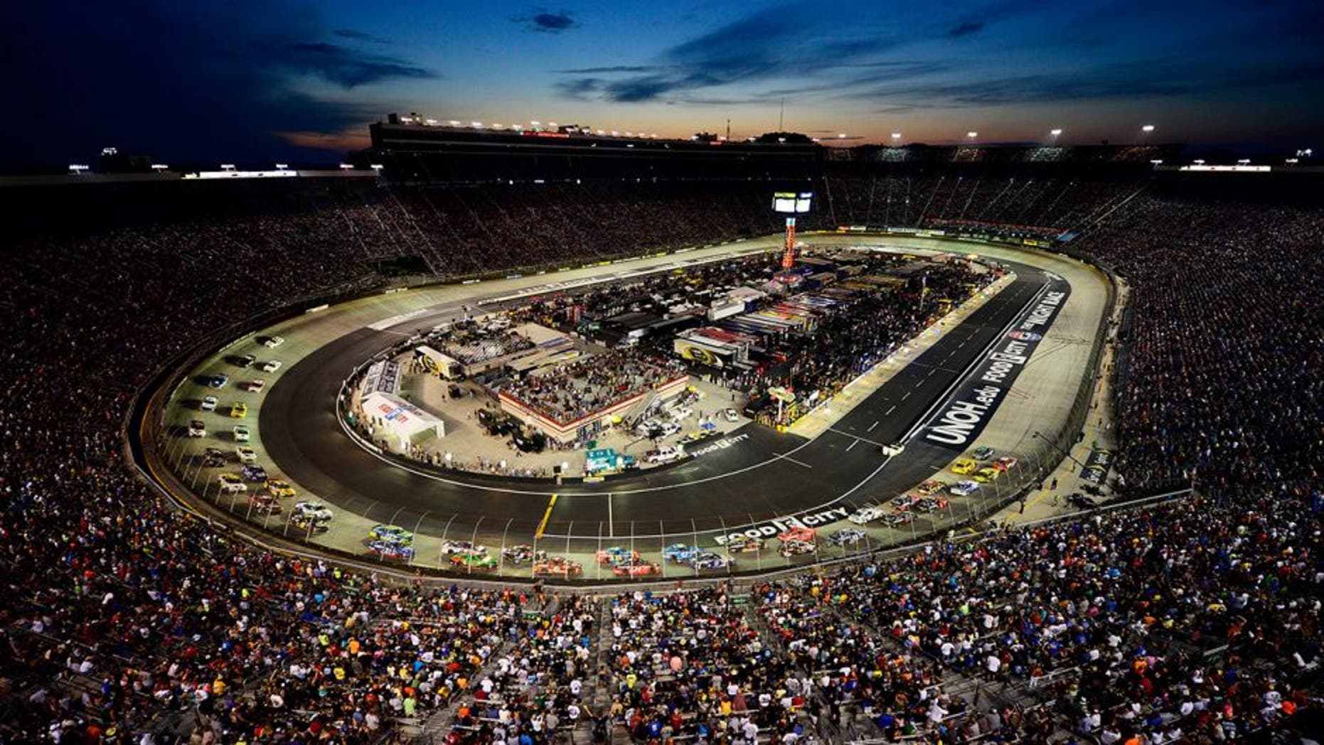 BRISTOL, TN - AUGUST 22: A general view of the speedway as cars race during the NASCAR Sprint Cup Series IRWIN Tools Night Race at Bristol Motor Speedway on August 22, 2015 in Bristol, Tennessee. (Photo by Jeff Curry/NASCAR via Getty Images)