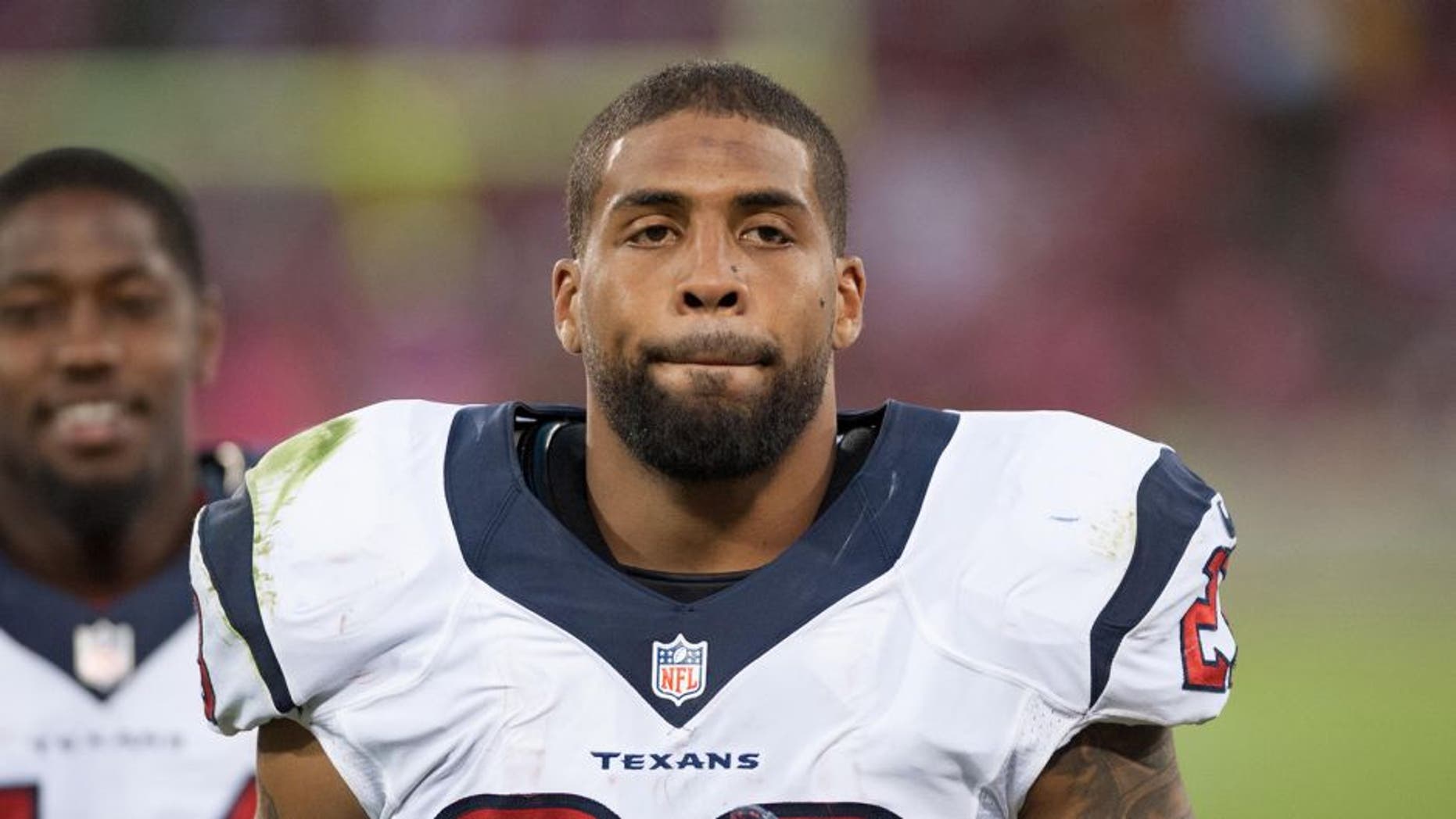 Oct 6, 2013; San Francisco, CA, USA; Houston Texans running back Arian Foster (23) looks on during the game against the San Francisco 49ers at Candlestick Park. Mandatory Credit: Ed Szczepanski-USA TODAY Sports