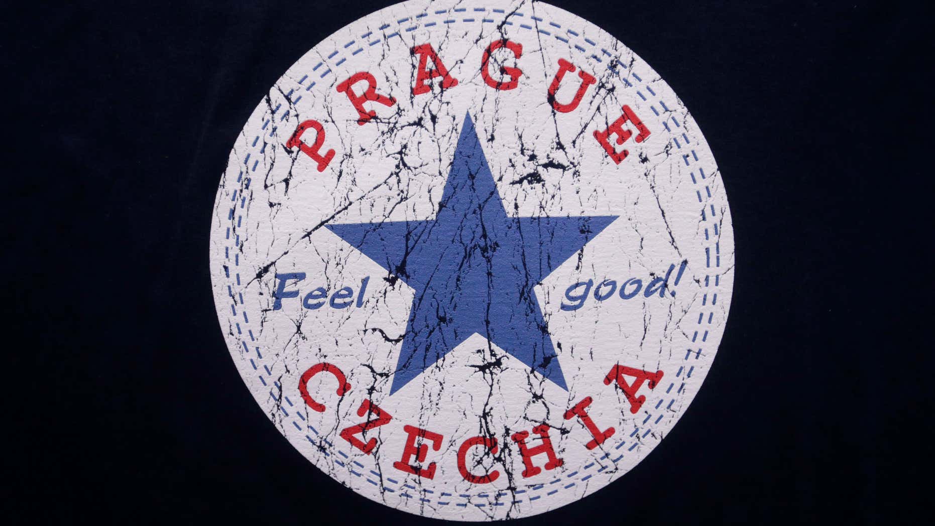 April 14, 2016: A sign with the word "Czechia" is printed on a t-shirt displayed in a store in Prague, Czech Republic.