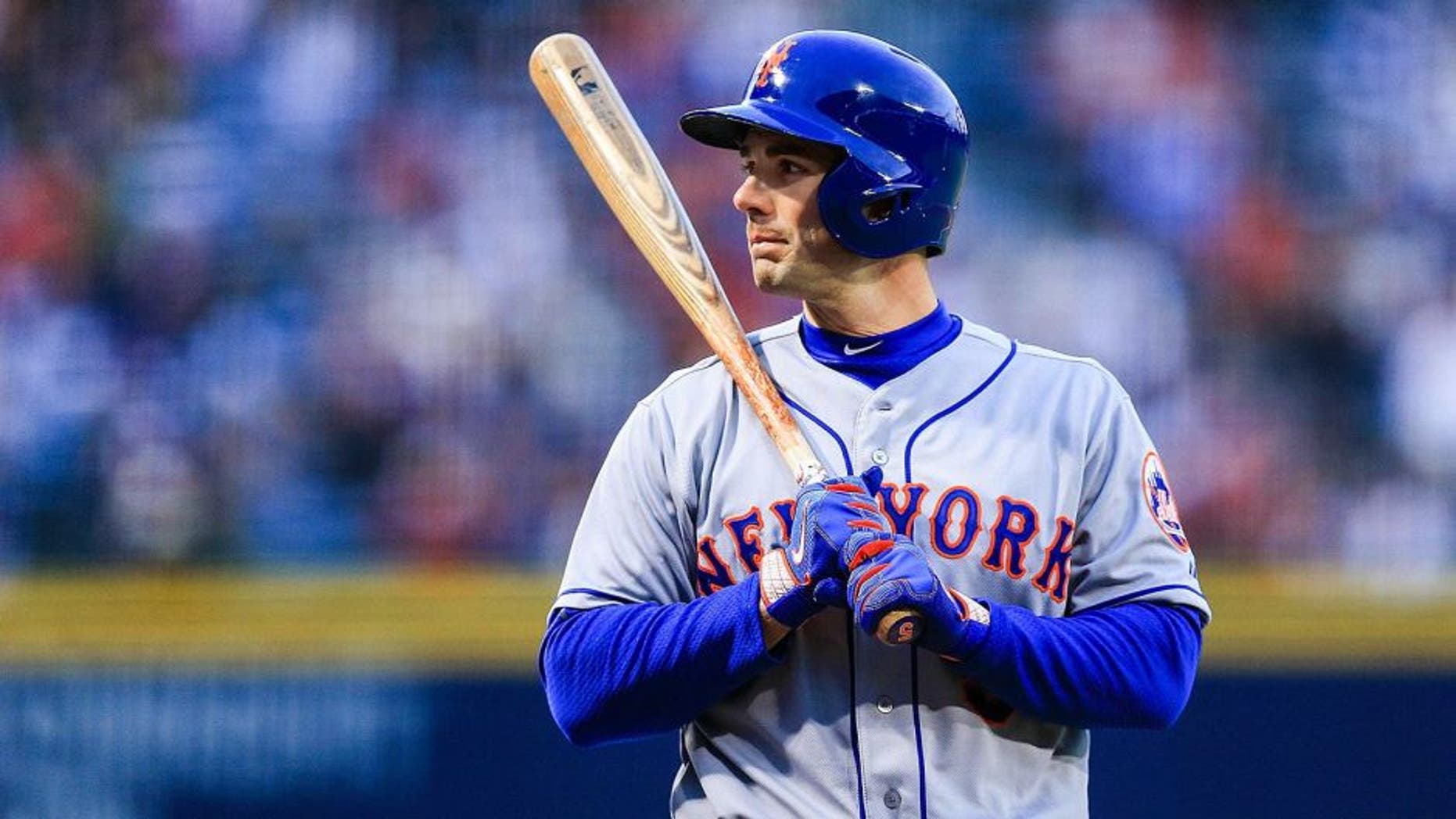 Apr 8, 2014; Atlanta, GA, USA; New York Mets third baseman David Wright (5) waits in the on deck circle in the game against the Atlanta Braves at Turner Field. Mandatory Credit: Daniel Shirey-USA TODAY Sports