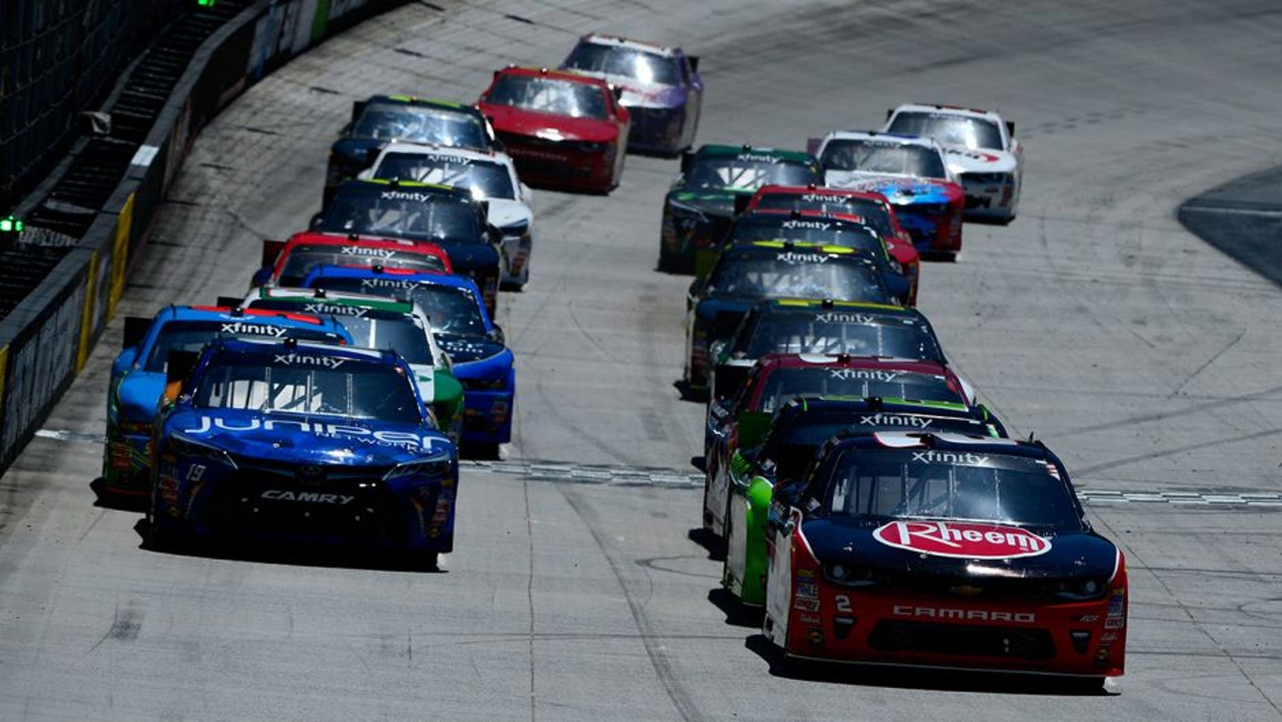 BRISTOL, TN - APRIL 16: Austin Dillon, driver of the #2 Rheem Chevrolet, leads the starting grid during the NASCAR XFINITY Series Fitzgerald Glider Kits 300 Heat #2 at Bristol Motor Speedway on April 16, 2016 in Bristol, Tennessee. (Photo by Robert Laberge/Getty Images)