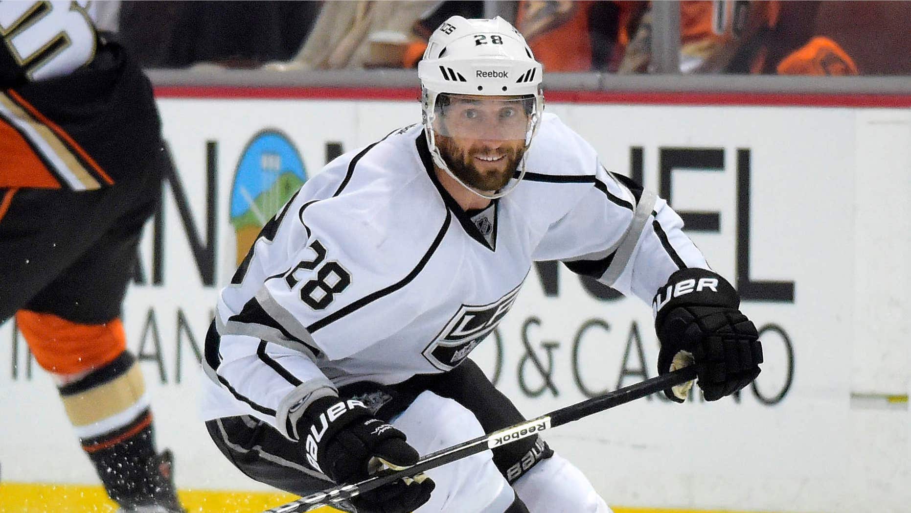 May 5, 2014: Los Angeles Kings center Jarret Stoll skates with the puck during the first period in Game 2 of an NHL hockey second-round Stanley Cup playoff series Anaheim Ducks.