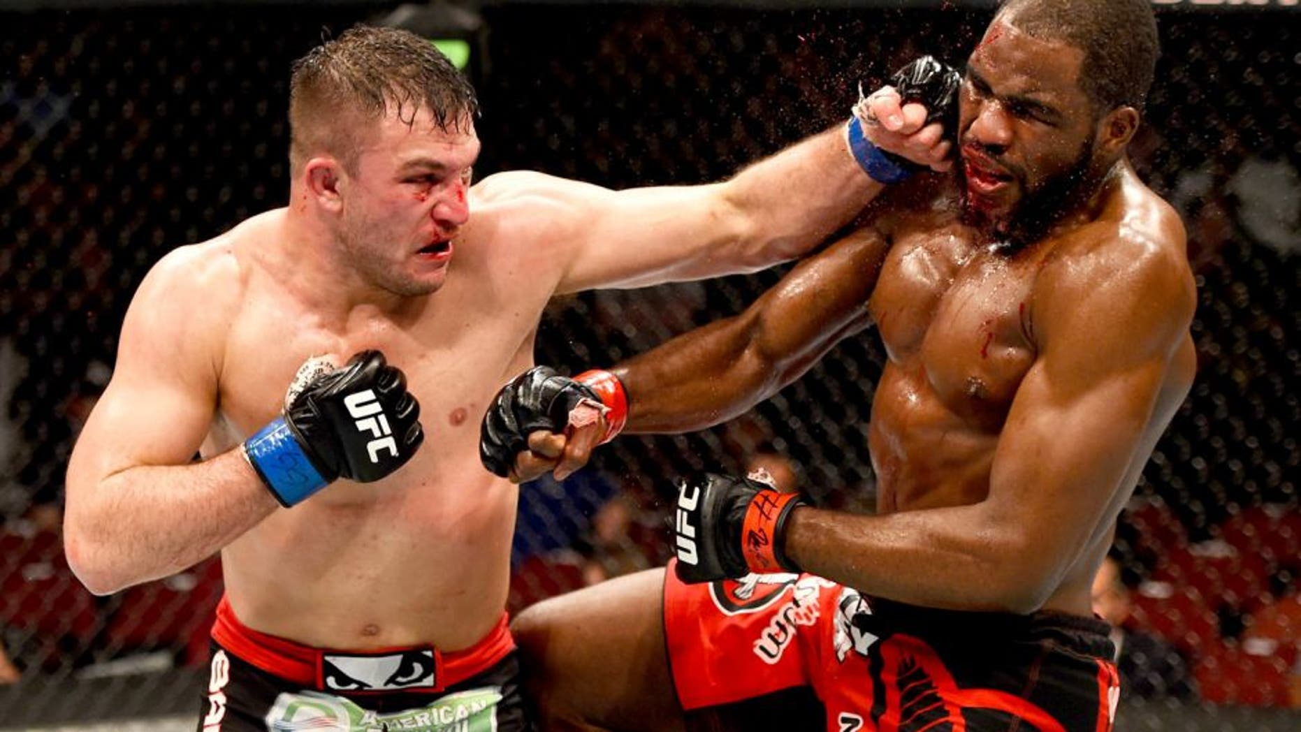 NEWARK, NJ - APRIL 18: Gian Villante punches Corey Anderson in their light heavyweight bout during the UFC Fight Night event at Prudential Center on April 18, 2015 in Newark, New Jersey. (Photo by Josh Hedges/Zuffa LLC/Zuffa LLC via Getty Images)