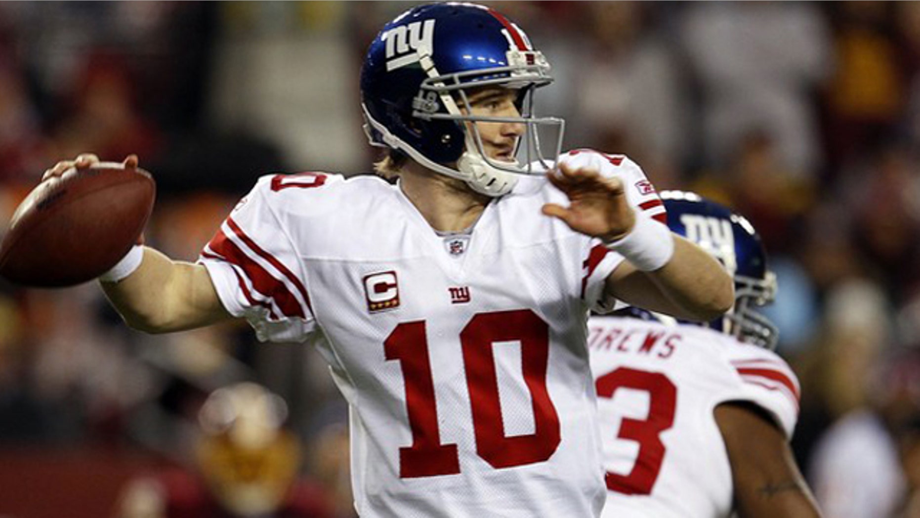 Jan. 2: New York Giants quarterback Eli Manning passes against the Washington Redskins during the first half in their NFL football game in Landover, Maryland.