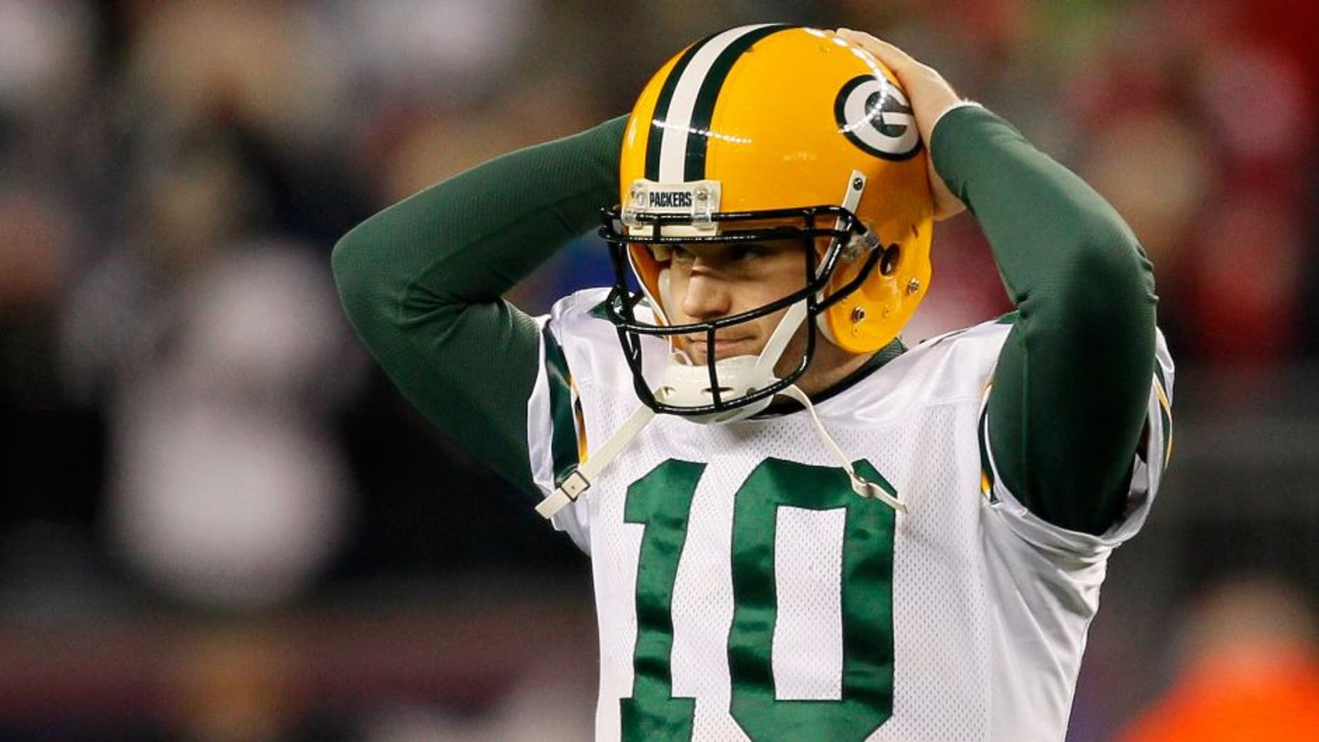 # of the New England Patriots against # of the Green Bay Packers during the fourth quarter of the game at Gillette Stadium on December 19, 2010 in Foxboro, Massachusetts. The Patriots won the game 31-27.