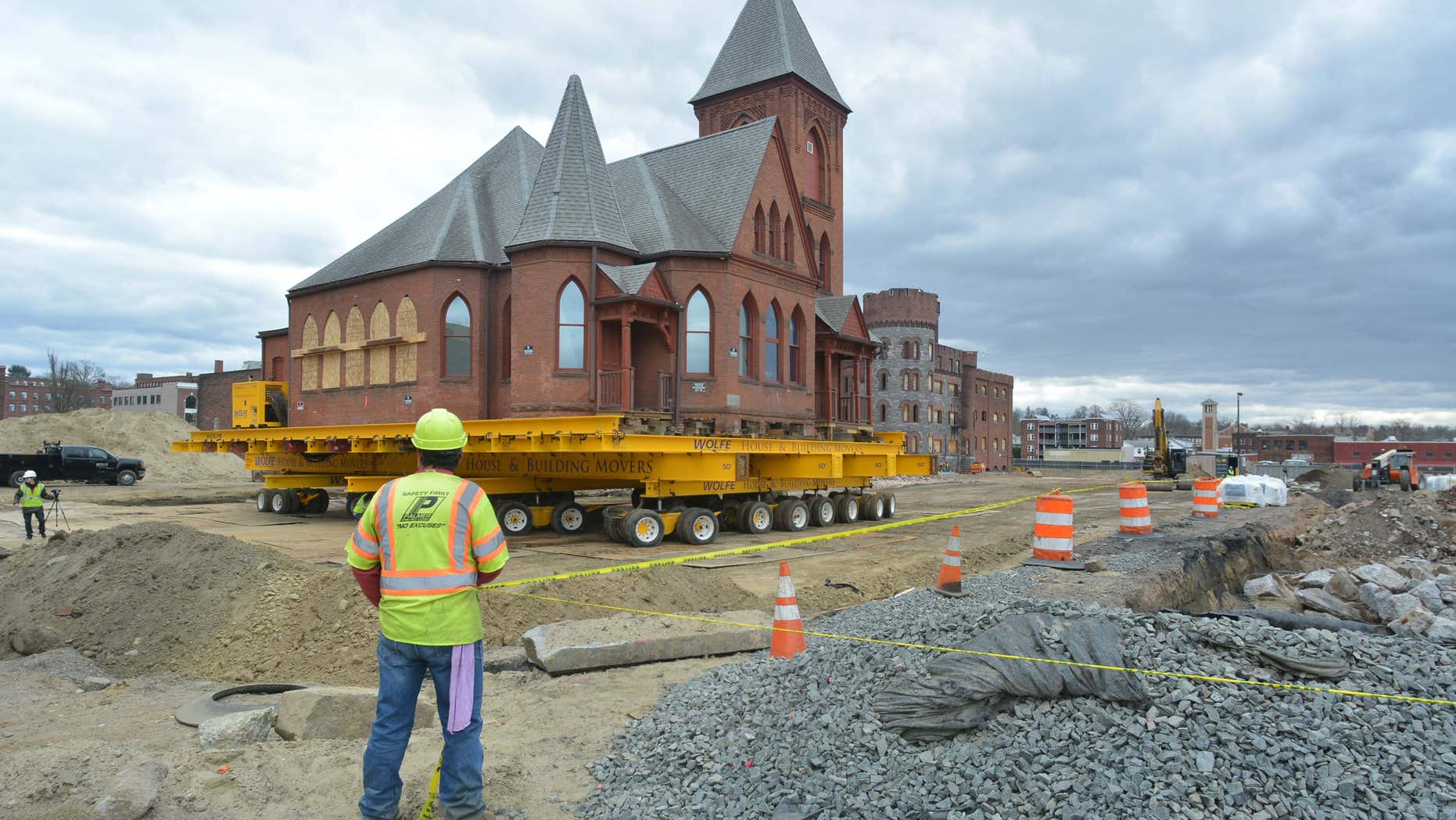 April 19, 2016: Workers move the historic 129-year-old First Spiritualist Church from its Bliss Street location to a nearby Union Street site in Springfield, Mass.