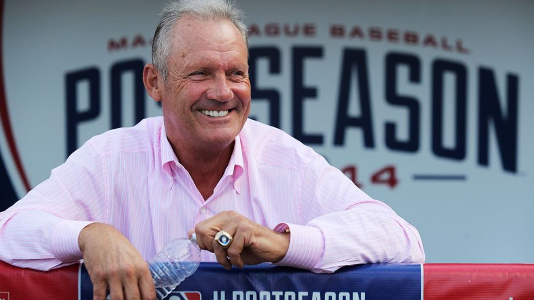 KANSAS CITY, MO - SEPTEMBER 30: Former Kansas City Royal George Brett looks on during batting practice prior to their American League Wild Card game against the Oakland Athletics at Kauffman Stadium on September 30, 2014 in Kansas City, Missouri. (Photo by Ed Zurga/Getty Images)