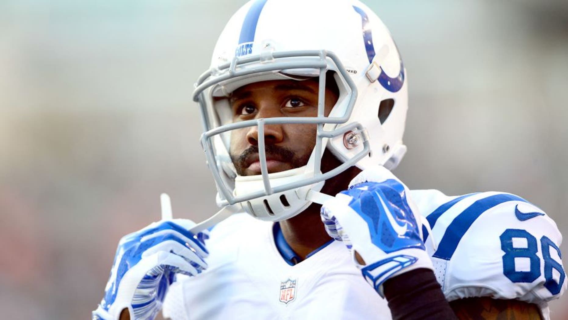 Aug 28, 2014; Cincinnati, OH, USA; IIndianapolis Colts tight end Erik Swoope (86) against the Cincinnati Bengals at Paul Brown Stadium. Mandatory Credit: Andrew Weber-USA TODAY Sports