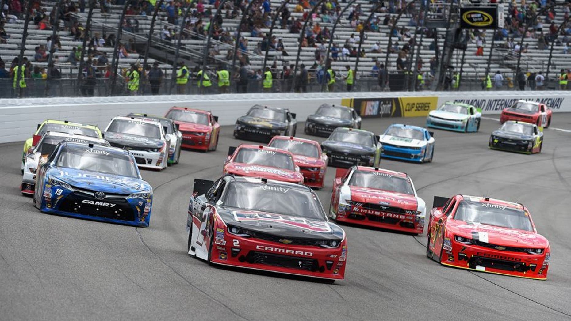 RICHMOND, VA - APRIL 23: Ty Dillon, driver of the #3 WESCO Chevrolet, leads the field at the start of the NASCAR XFINITY Series ToyotaCare 250 Heat #2 at Richmond International Raceway on April 23, 2016 in Richmond, Virginia. (Photo by Rainier Ehrhardt/Getty Images)