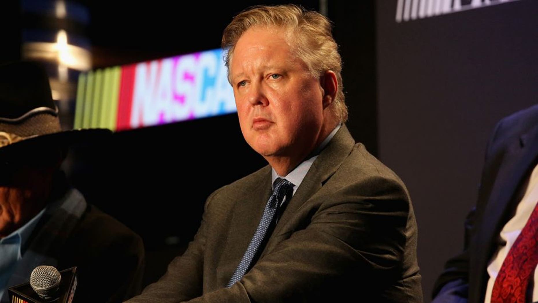CHARLOTTE, NC - FEBRUARY 09: CEO and Chairman of NASCAR Brian France addresses the media at Charlotte Convention Center on February 9, 2016 in Charlotte, North Carolina. (Photo by Gregg Forwerck/NASCAR via Getty Images)