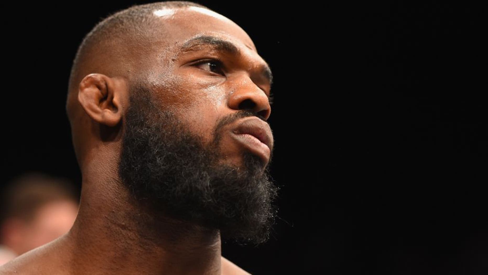 LAS VEGAS, NV - APRIL 23: Jon Jones enters the Octagon before facing Ovince Saint Preux in their interim UFC light heavyweight championship bout during the UFC 197 event inside MGM Grand Garden Arena on April 23, 2016 in Las Vegas, Nevada. (Photo by Josh Hedges/Zuffa LLC/Zuffa LLC via Getty Images)