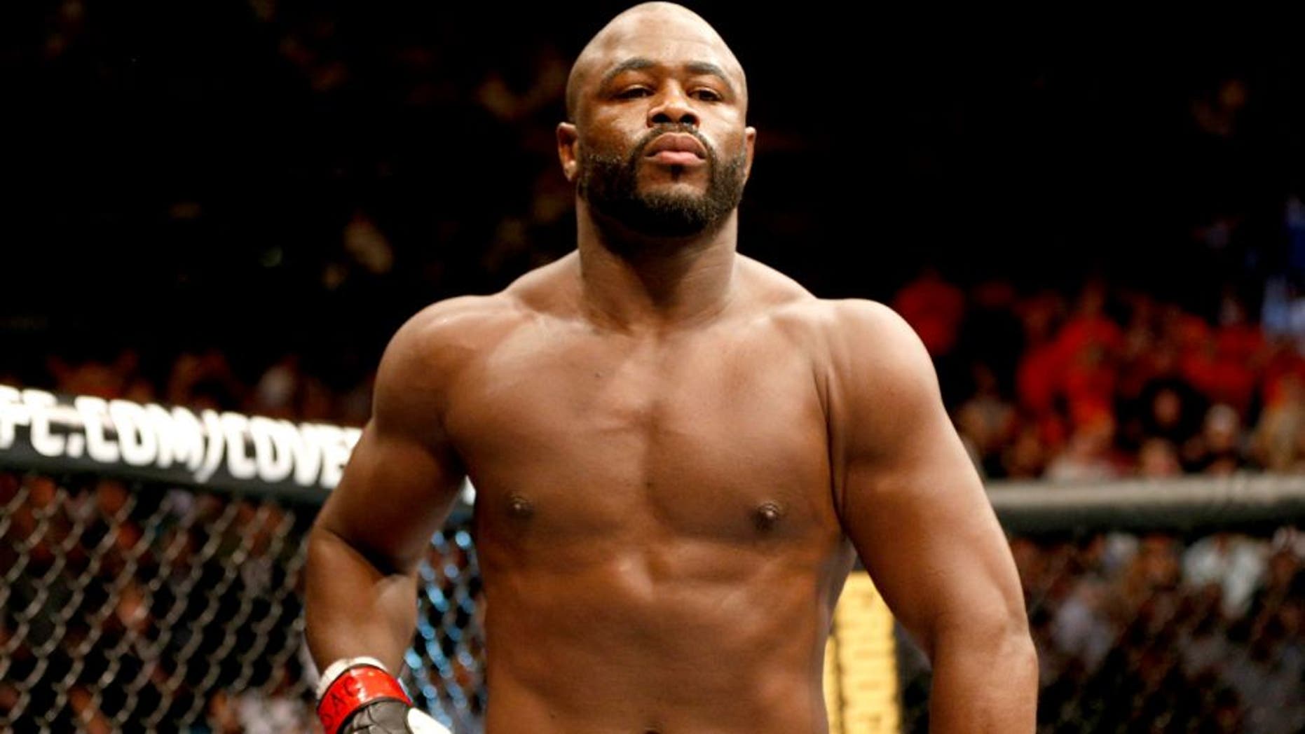 LAS VEGAS, NV - NOVEMBER 16: Rashad Evans prepares to face Chael Sonnen in their light heavyweight bout during the UFC 167 event inside the MGM Grand Garden Arena on November 16, 2013 in Las Vegas, Nevada. (Photo by Josh Hedges/Zuffa LLC/Zuffa LLC via Getty Images)