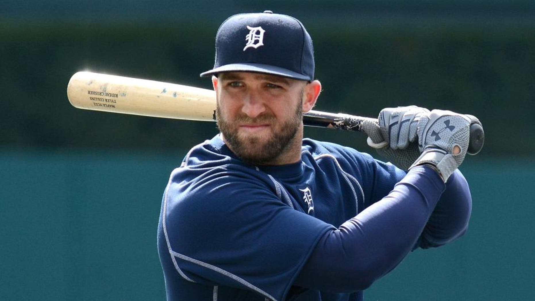 DETROIT, MICHIGAN - APRIL 08: Tyler Collins #18 of the Detroit Tigers looks on prior to the Opening Day game against the New York Yankees at Comerica Park on April 8, 2016 in Detroit, Michigan. The Tigers defeated the Yankees 4-0. (Photo by Mark Cunningham/MLB Photos via Getty Images)