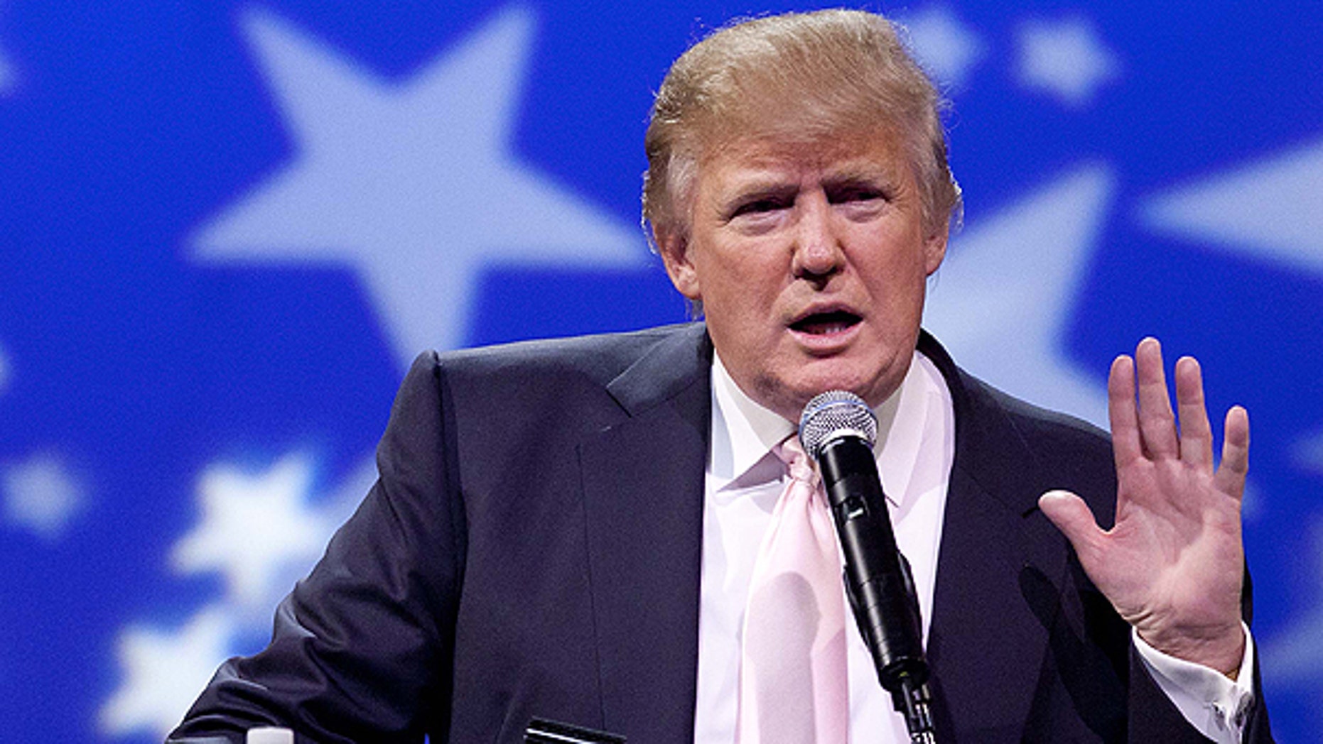 April 28: Donald Trump speaks to a crowd of 600 people during a gathering of Republican women's groups in Las Vegas.