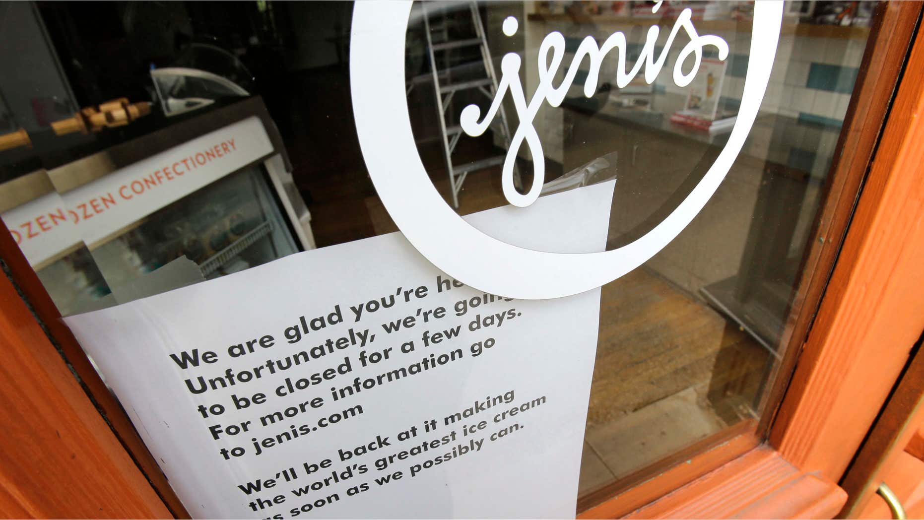 April 24, 2015: A sign on a window at a Jeni's Splendid Ice Creams states that the store is closed, in Chagrin Falls, Ohio.