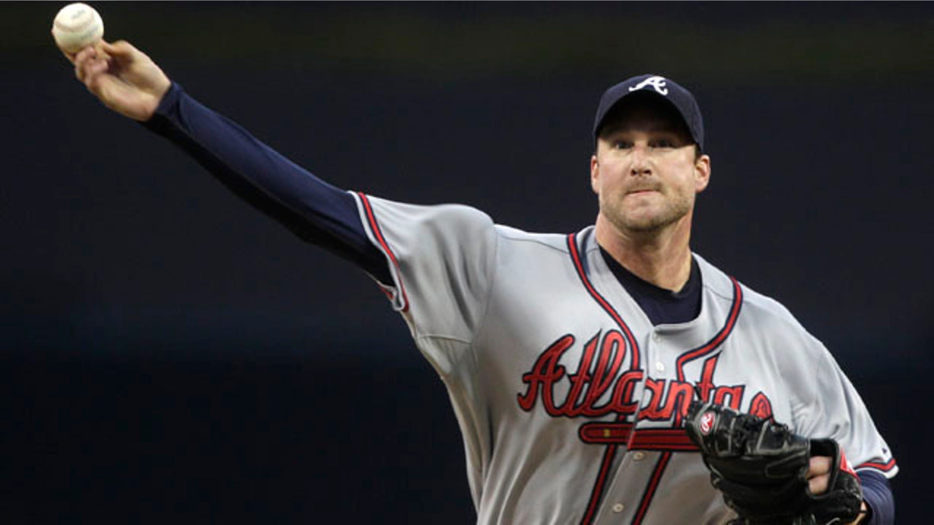 April 25: Atlanta Braves starting pitcher Derek Lowe releases a pitch against the San Diego Padres in the first inning of a baseball game in San Diego.