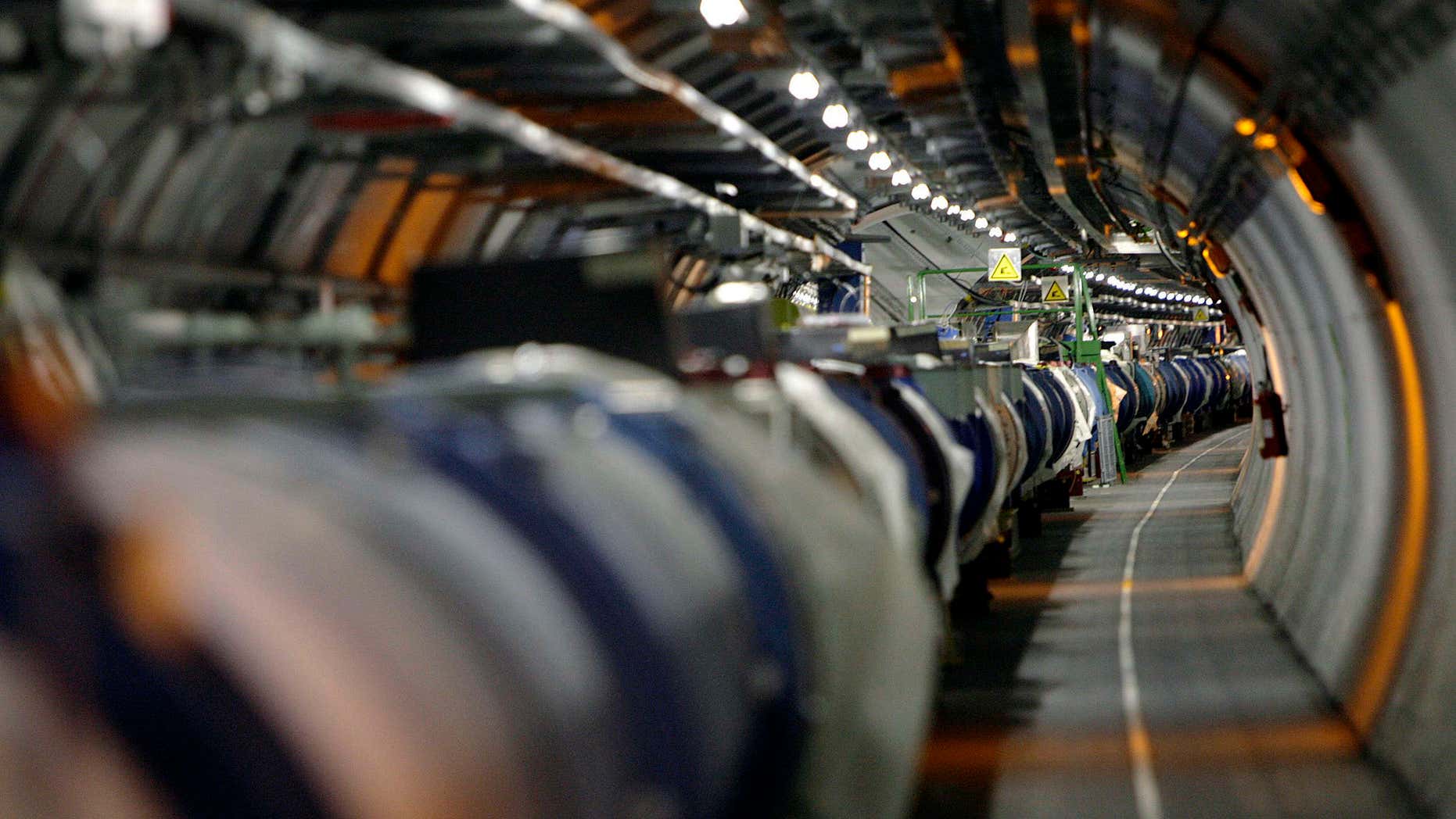 FILE - A May 31, 2007 file photo shows a view of the Large Hadron Collider in its tunnel at the European Particle Physics Laboratory, CERN, near Geneva, Switzerland.