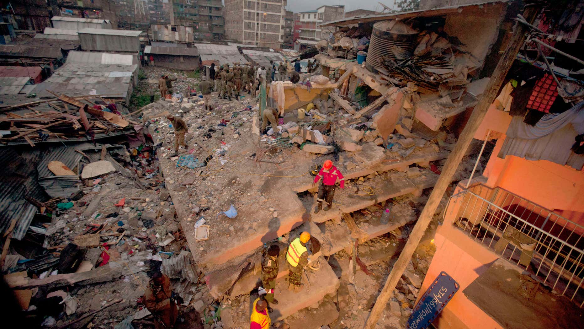 April 30, 2016: Rescuers work at the site of a building collapse in Nairobi, Kenya.