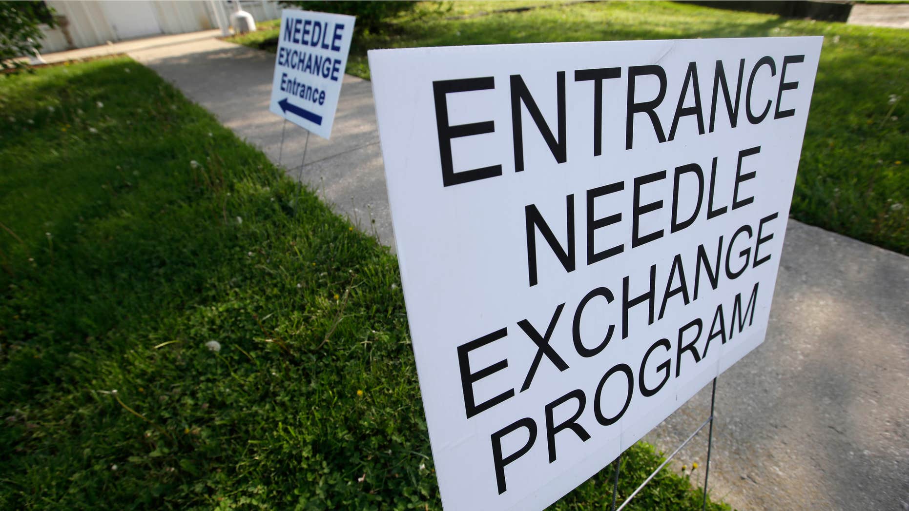 April 21, 2015: Signs are displayed for the needle exchange program at the Austin Community Outreach Center.