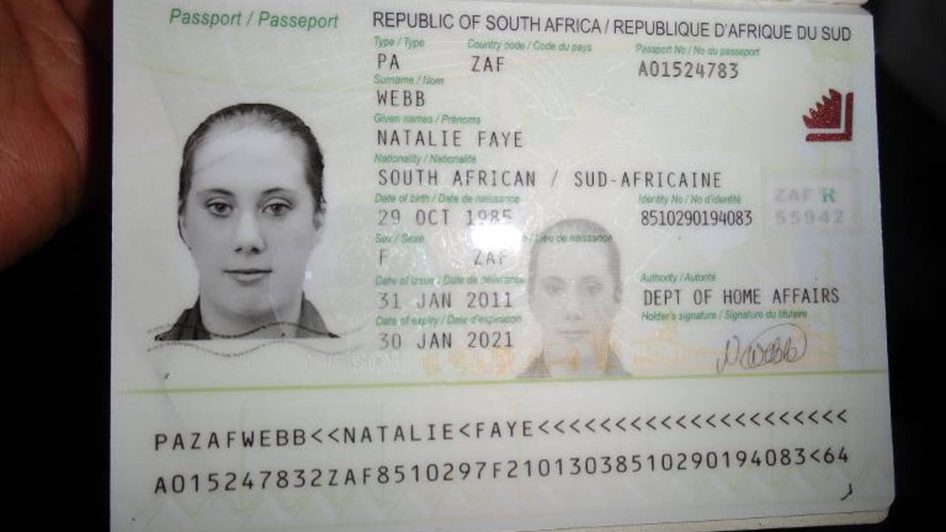 A photo of Samantha Lewthwaite's fake South African passport that was released by Kenyan police in December 2011