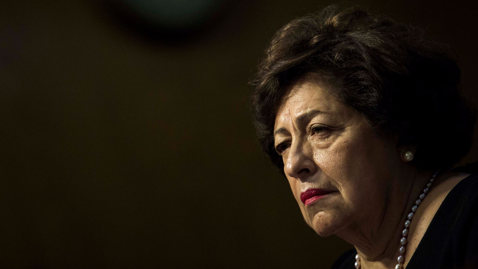 WASHINGTON, DC - JUNE 23: Katherine Archuleta, director of Office of Personnel Management, testifies during a Senate Appropriations Financial Services and General Government Subcommittee hearing to review information technology spending and data security at the U.S. Office of Personnel Management, on Capitol Hill, June 23, 2015 in Washington, DC. FBI Director James Comey recently told Senators in a closed-door meeting that the personal data of an estimated 18 million current and former federal employees were affected by a recent cyber breach at the Office of Personnel Management. (Drew Angerer/Getty Images)